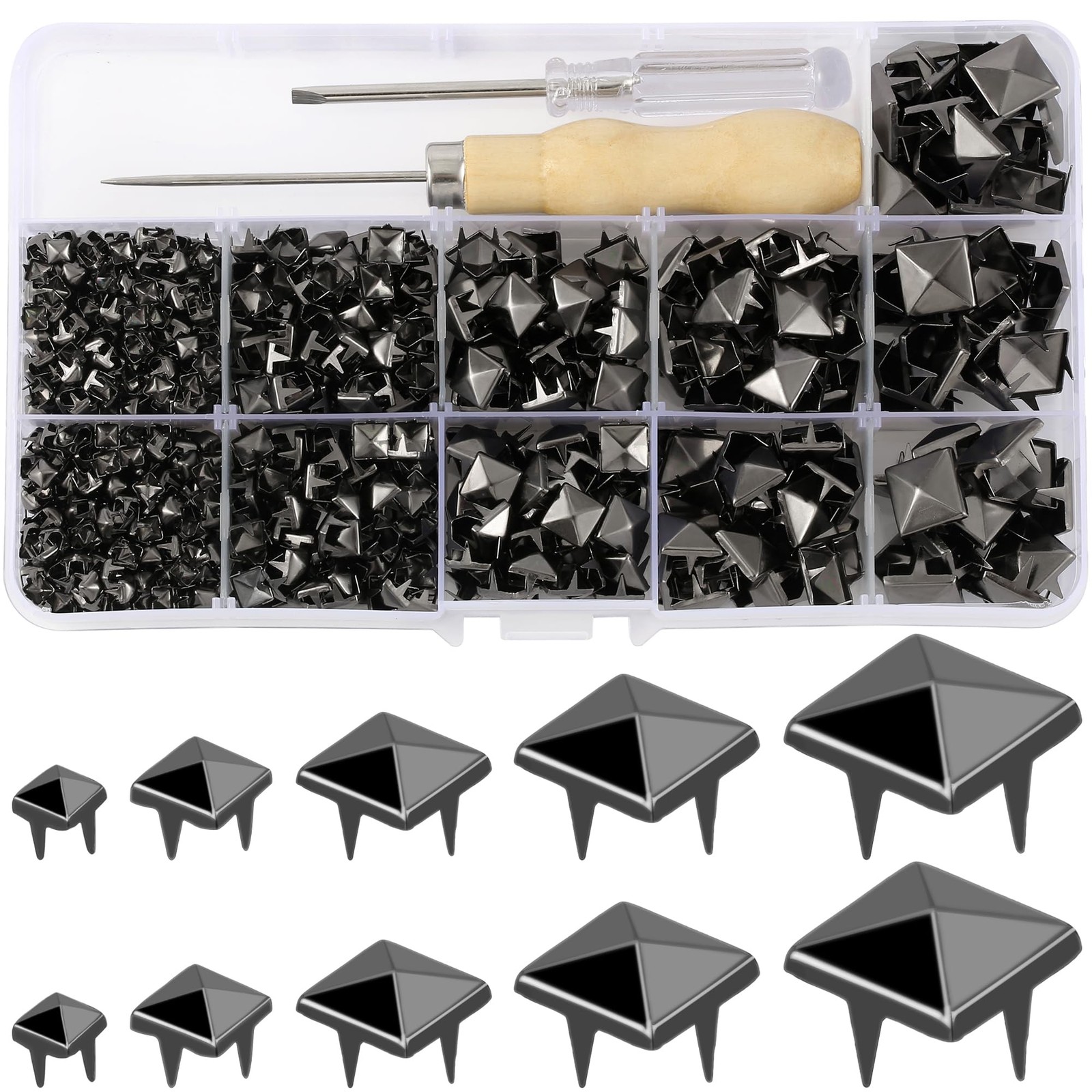 968 Pcs Assorted Sizes Square Pyramid Studs Prong Studs for Clothing Leather …