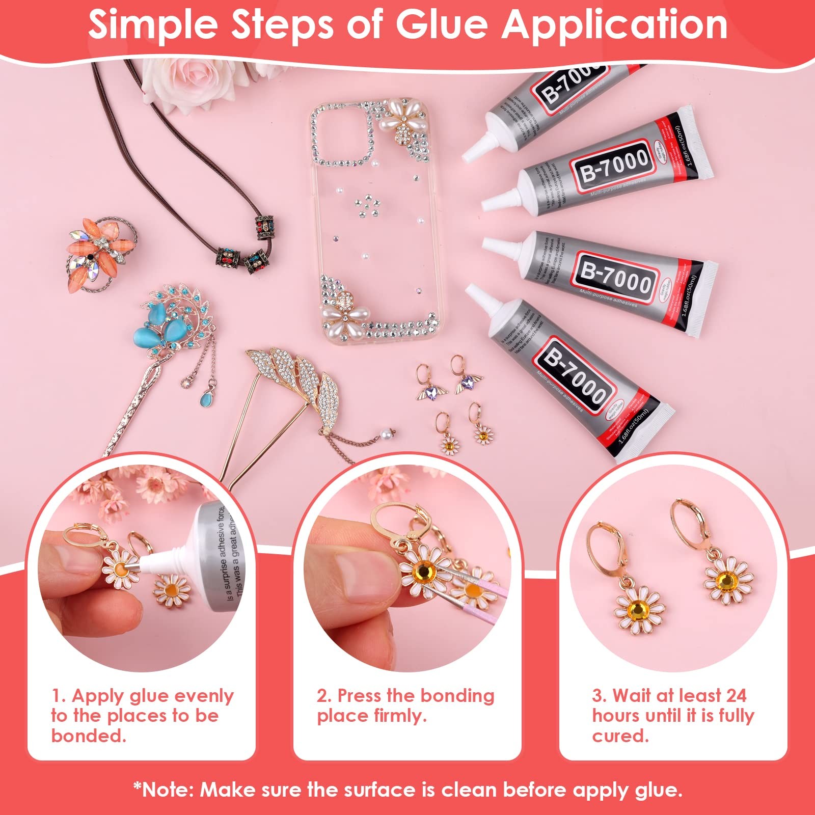 4 PCS 50ML B7000 Crafts Glue Super Adhesive, Multipurpose B-7000 Rhinestones…