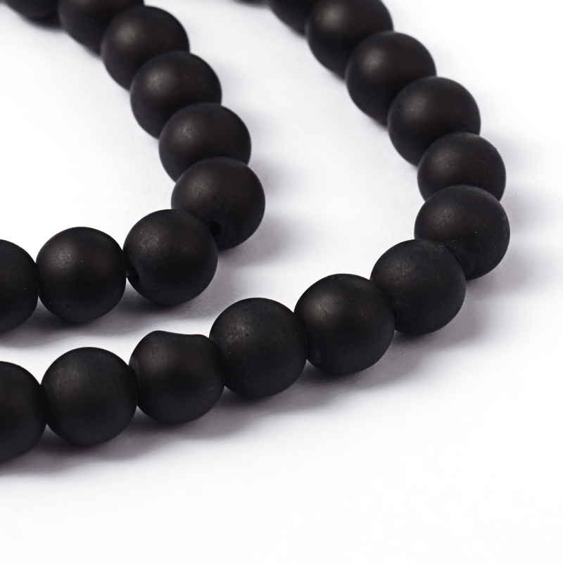 105 Black Frosted Glass Beads 8mm Large Lot BULK Wholesale Matte 32″