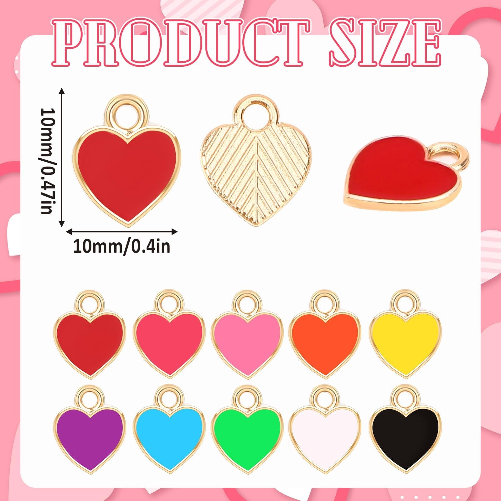 MARFOREVER 120 Pcs Heart Charms for Jewelry 0.39 x 0.47 inch, 10 Colors
