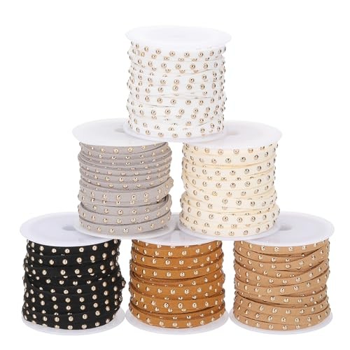 Studded Faux Suede Cord 32.8 Yards Black/White/Grey/Beige/Light Brown/Brown