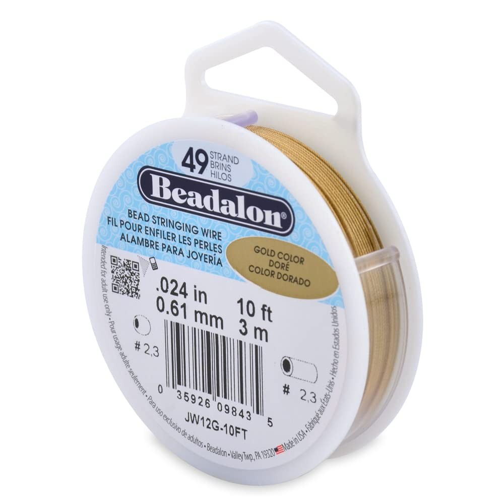 49 Strand Bead Stringing Wire .024 in / 0.61 mm Gold Color 10 ft / 3.1 m