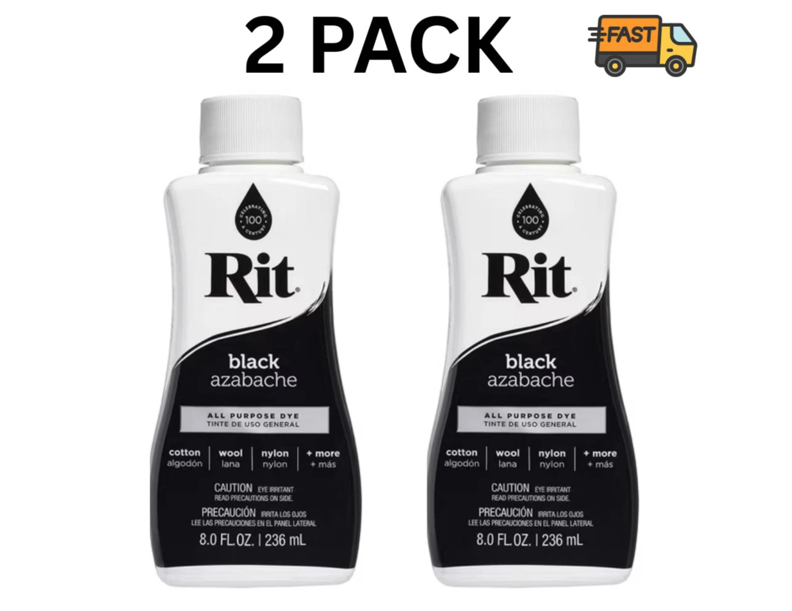 2 Pack Rit Liquid Dye Black 8 fl oz All Purpose Clothing Fabric Color