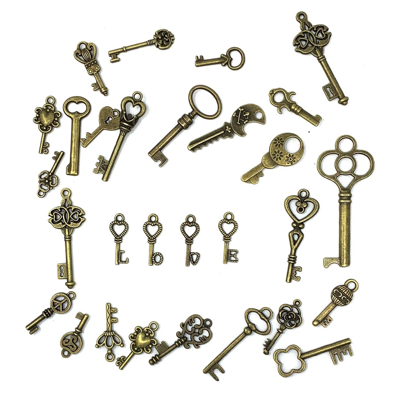 125 PCS Vintage Skeleton Key Set Charms, 0.55″ – 2.25″ (14 – 58 mm), Bronze