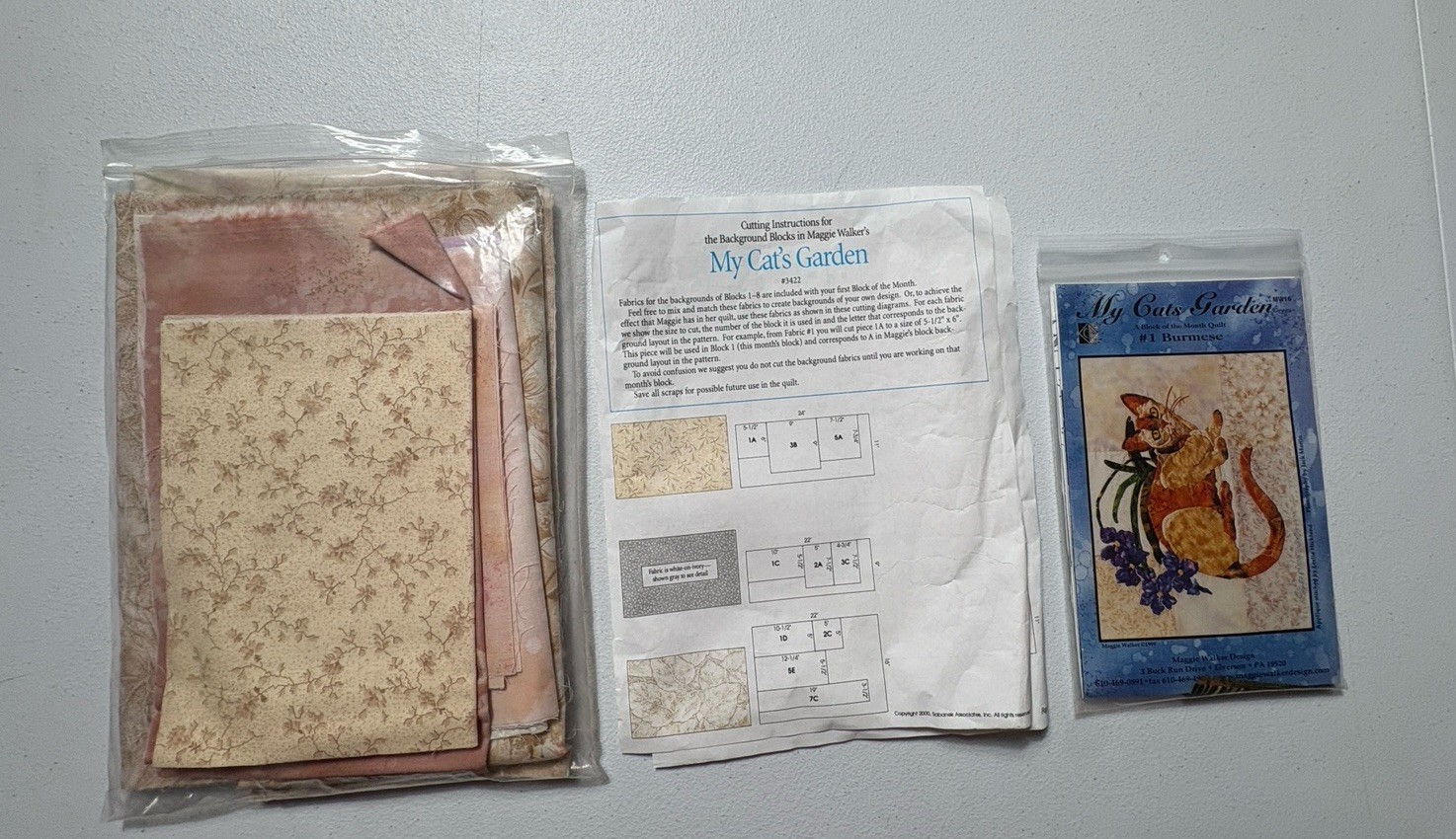 Quilt Kit Block of the Month Maggie Walker My Cats Garden Burmese Block 1 Fabric