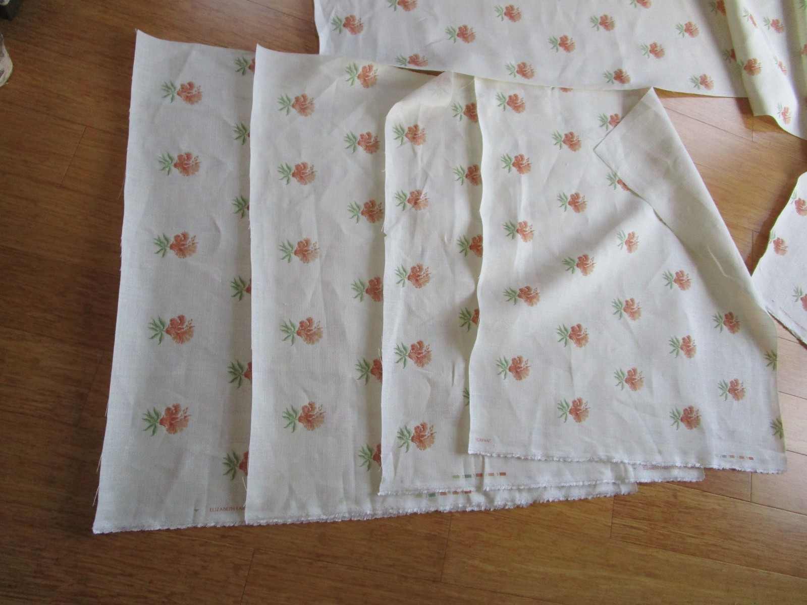 GAYAN Linen Floral Elizabeth Eakins Peach Orange many Large remnant pieces