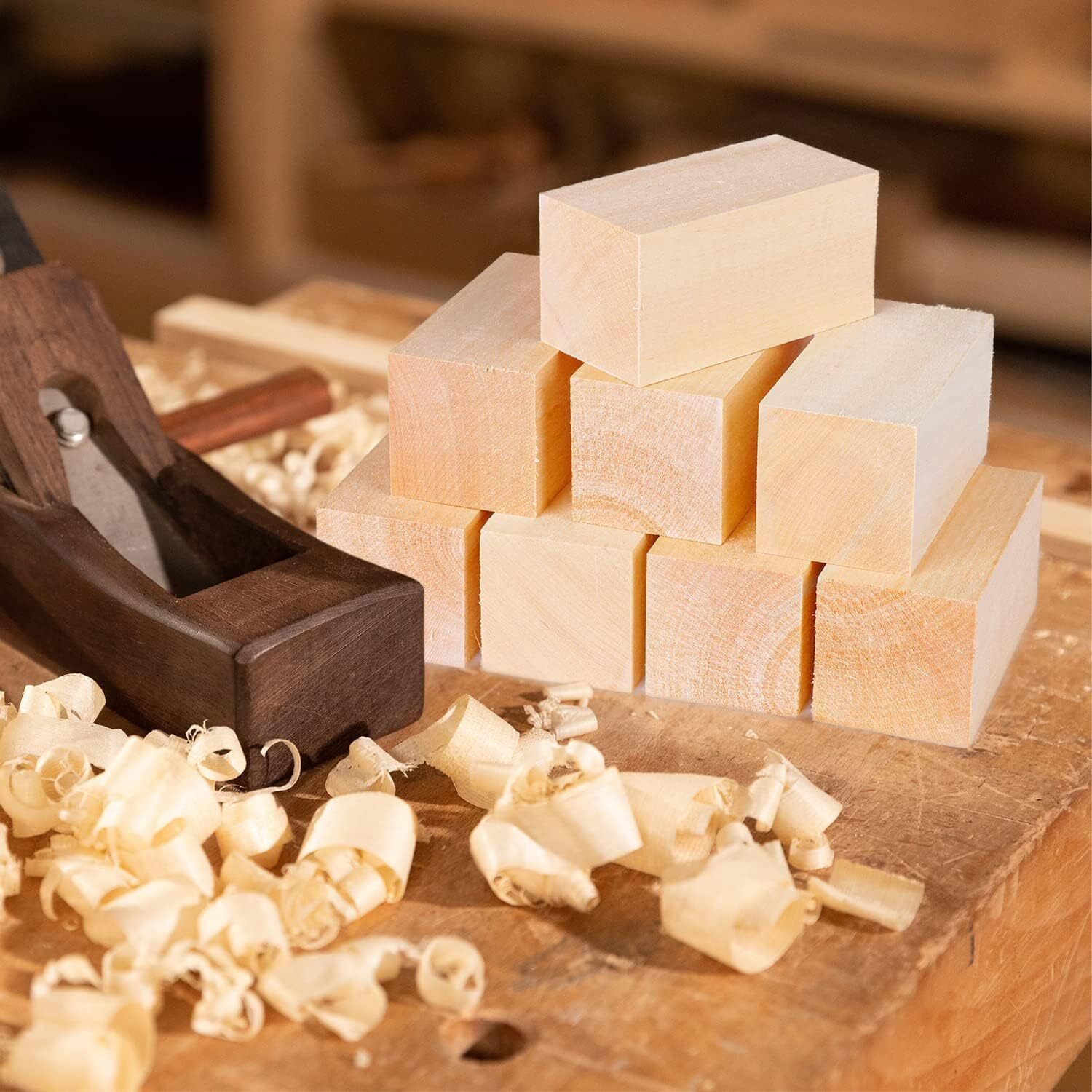 4 Inch Wood for Carving, 4 PCS Unfinished Wood Craft Cubes, Rectangular Wooden