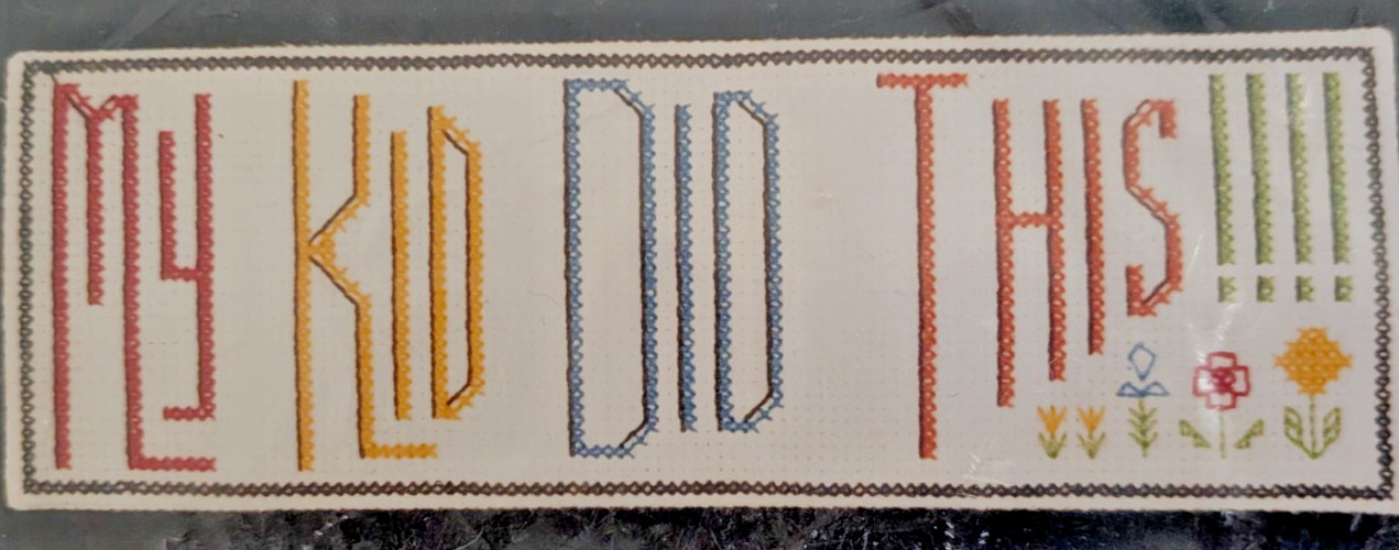 Vintage 1980s Anjo Etc My Kid Did This Cross Stitch Kit 1213 NOS Frame