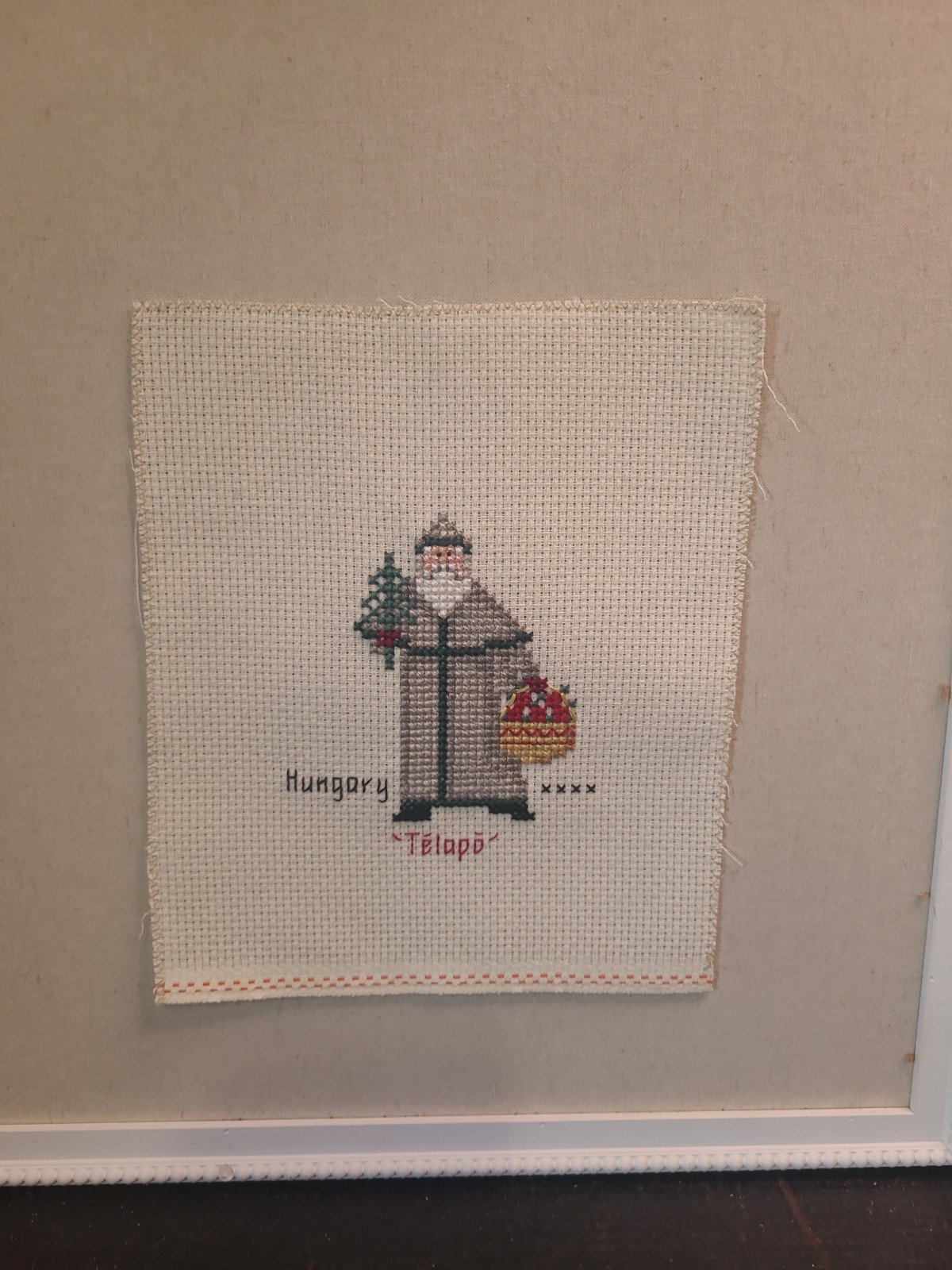 Old World Santa Cross Stitch Christmas Folk Art Completed Finished 9X11″ Hungary