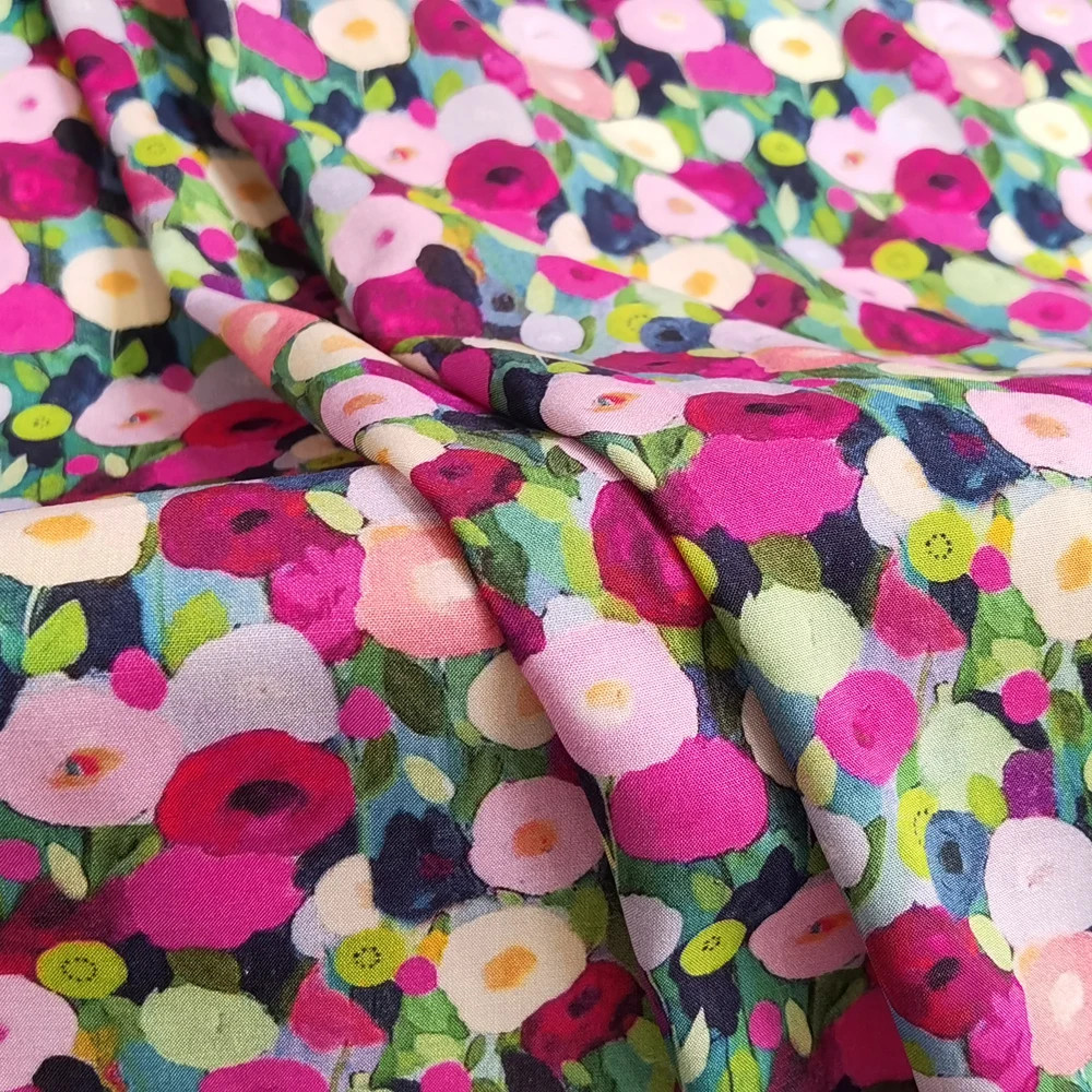 55”Wide By Yard Pink Floral Viscose Fabric Soft Sewing Clothing Material Poplin