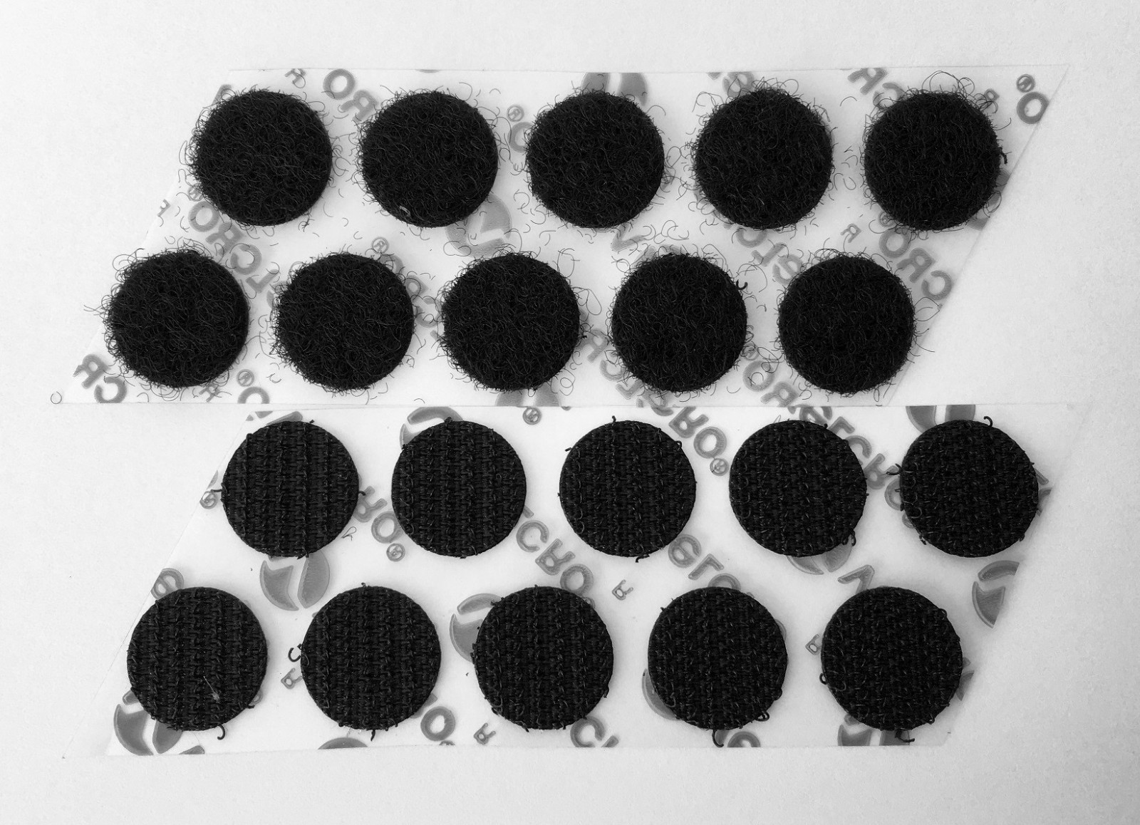 10 Sets Black VELCRO® Brand Coins with Acrylic Adhesive Back (Many Sizes)