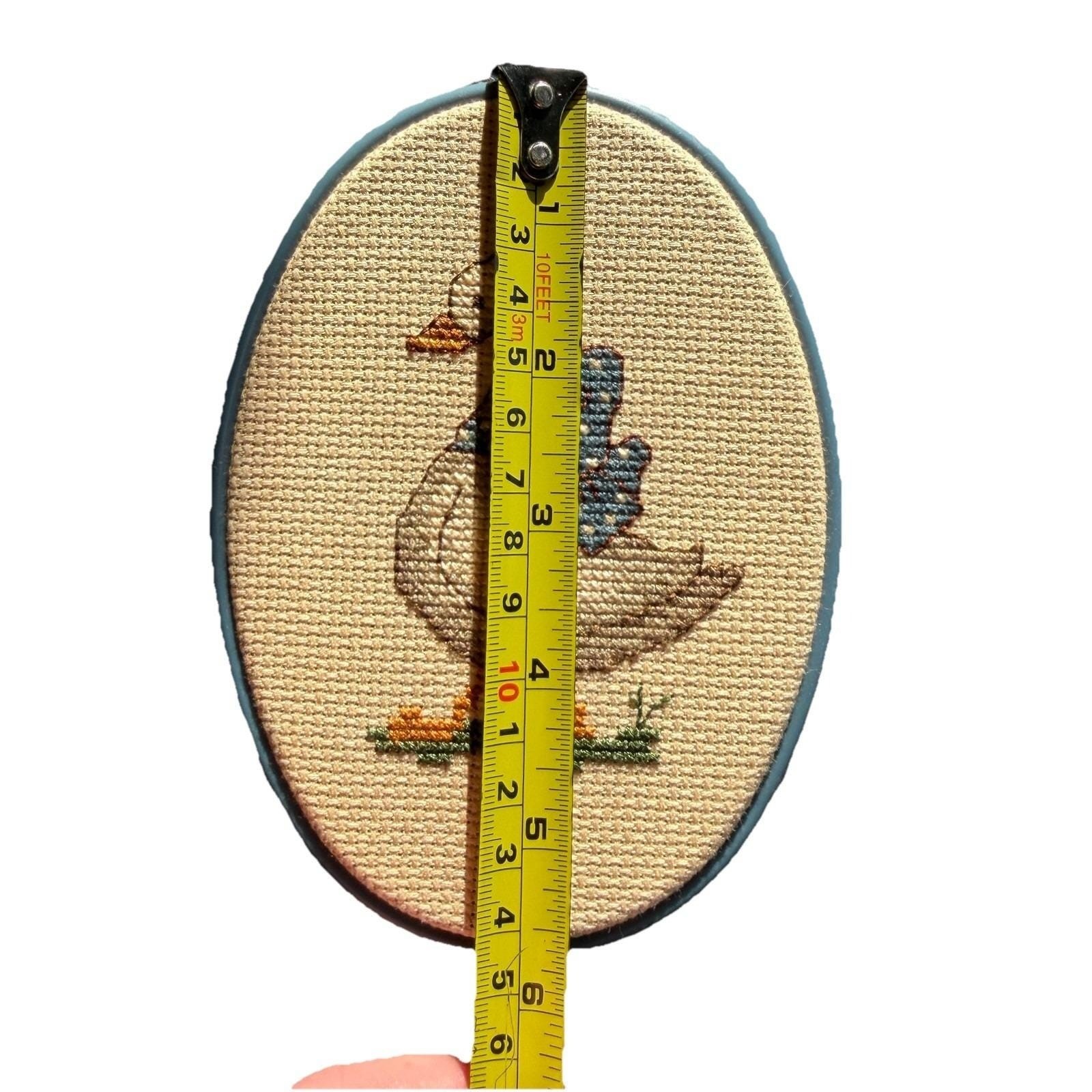 Vintage Hand Embroidered Country Goose Wall Art Blue Frame Cottagecore Decor
