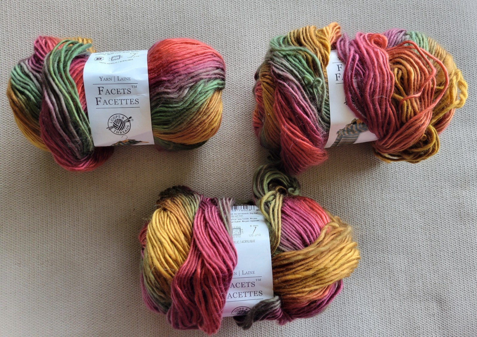 Lot of 3 Loops & Threads Facets Acrylic Blend Yarn Autumn 279 yds /3.5 oz ea.