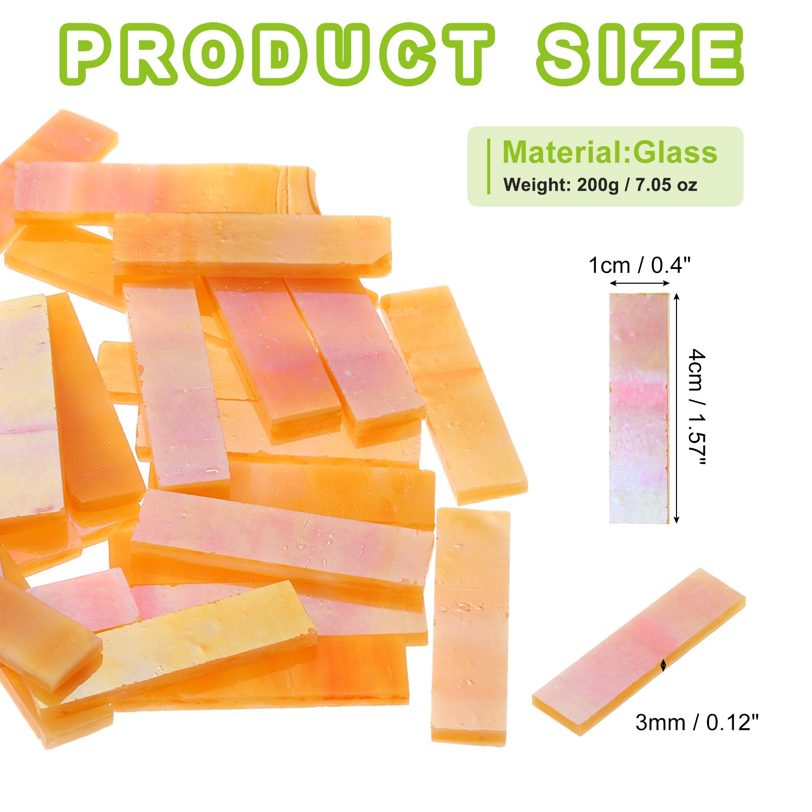Stained Glass Strip, Iridescent Orange Mosaic Tiles 200g/7.05 oz