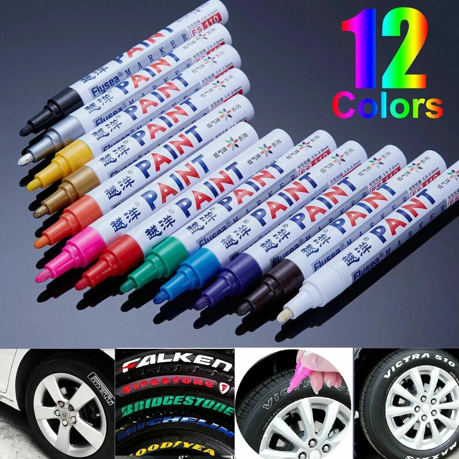12Pcs Waterproof Permanent Paint Marker Pen For Car Tyre Tire Tread Rubber Metal