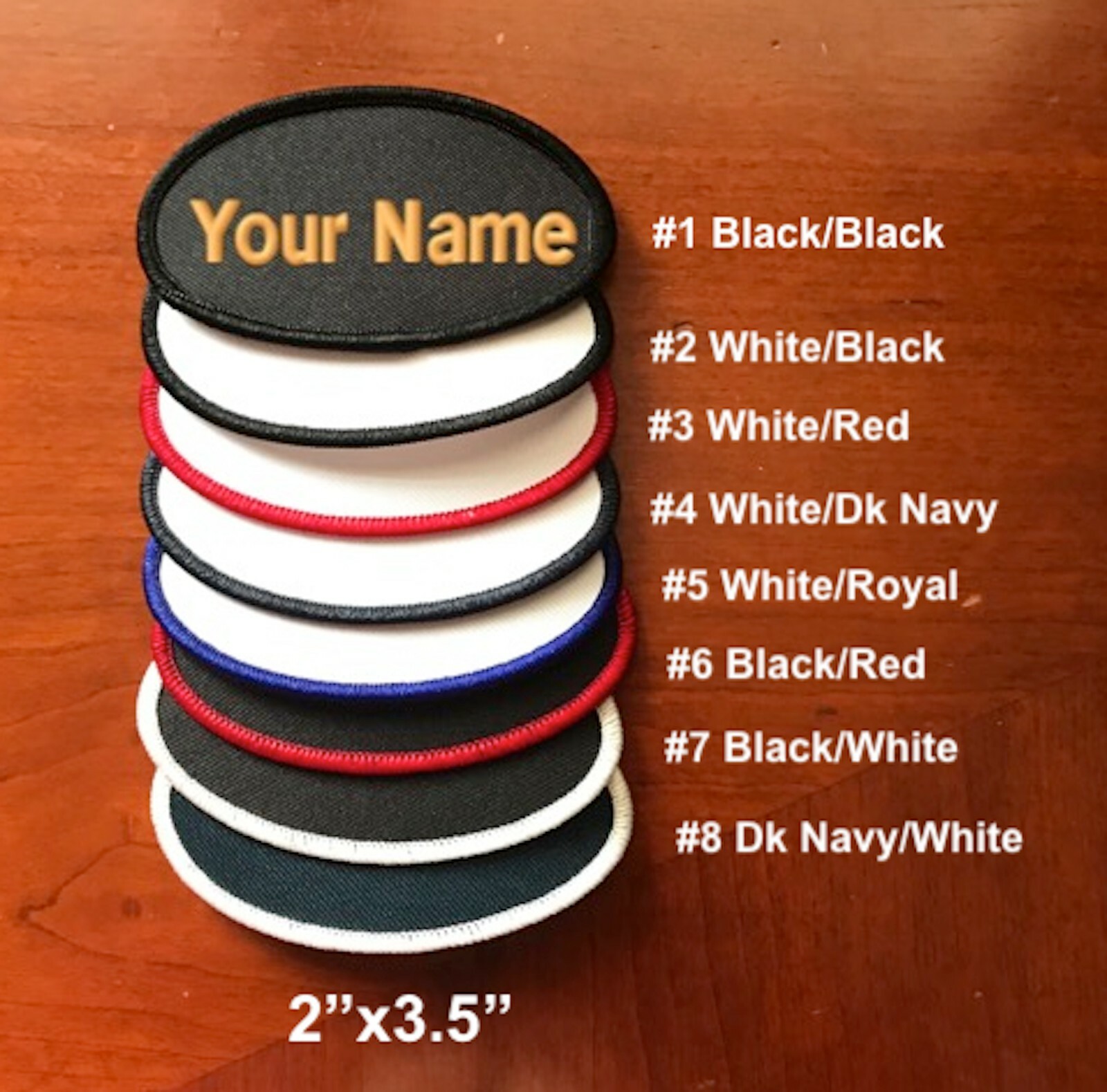 IRON-ON Custom Embroidered Name Patch Embroidery Name Tag Badge Oval 2″x3.5″