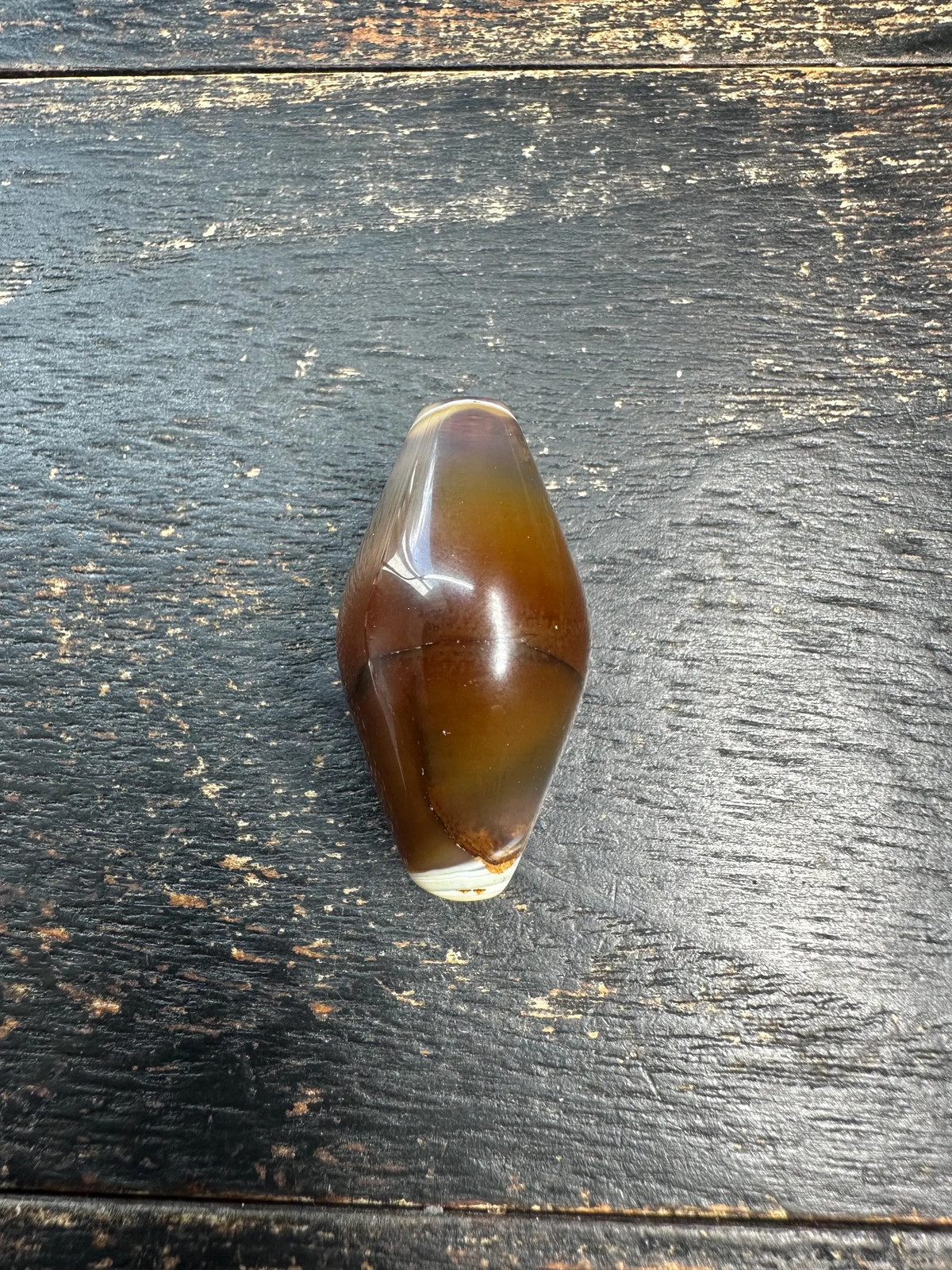 Natural Brown Banded Agate Olive Bead – Polished Vintage Focal Gemstone