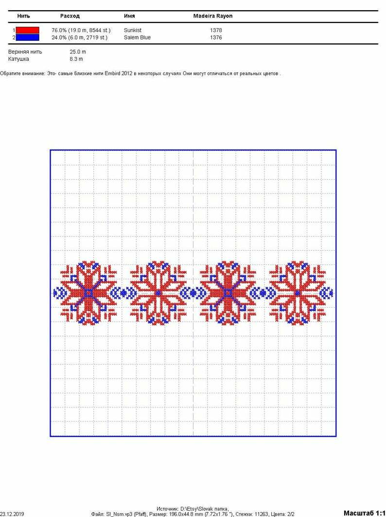 Folk Machine Embroidery design Border cross stitch pattern. Set 2 sizes.