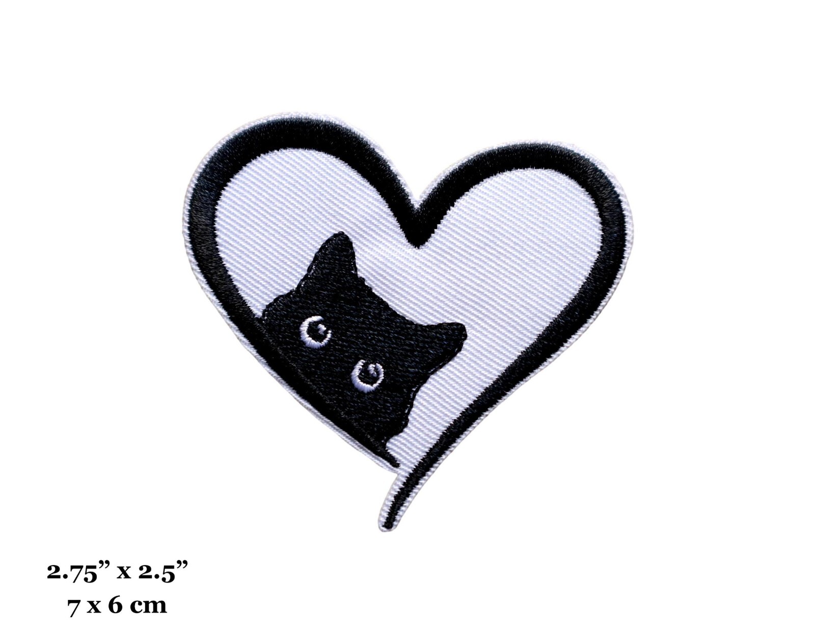Black Cat in Heart Cute Animal Cat Love Black White Embroidered Iron On Patch