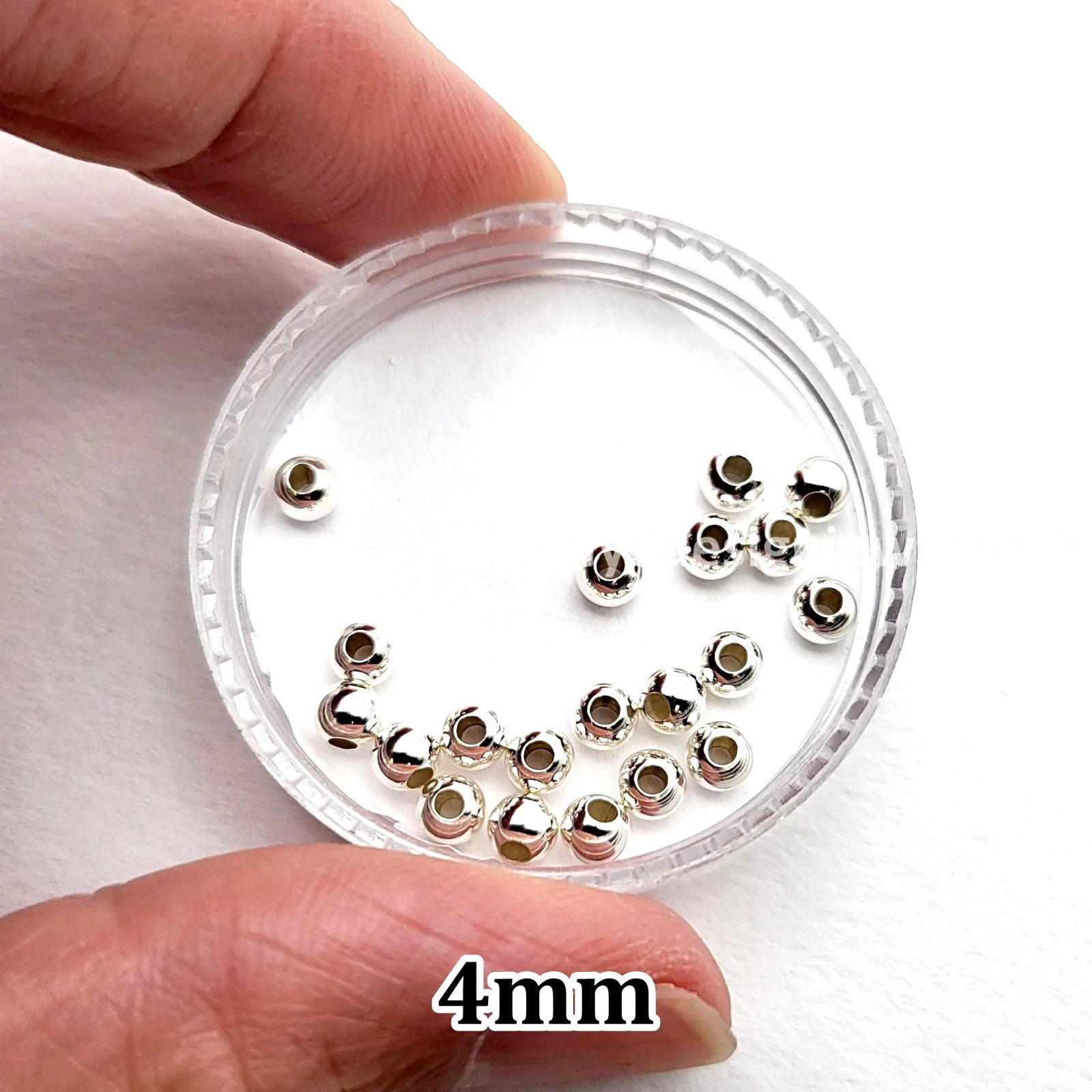 4mm 20pcs Sterling Silver .925 Round Spacer Beads Seamed Smooth Tiny Beads
