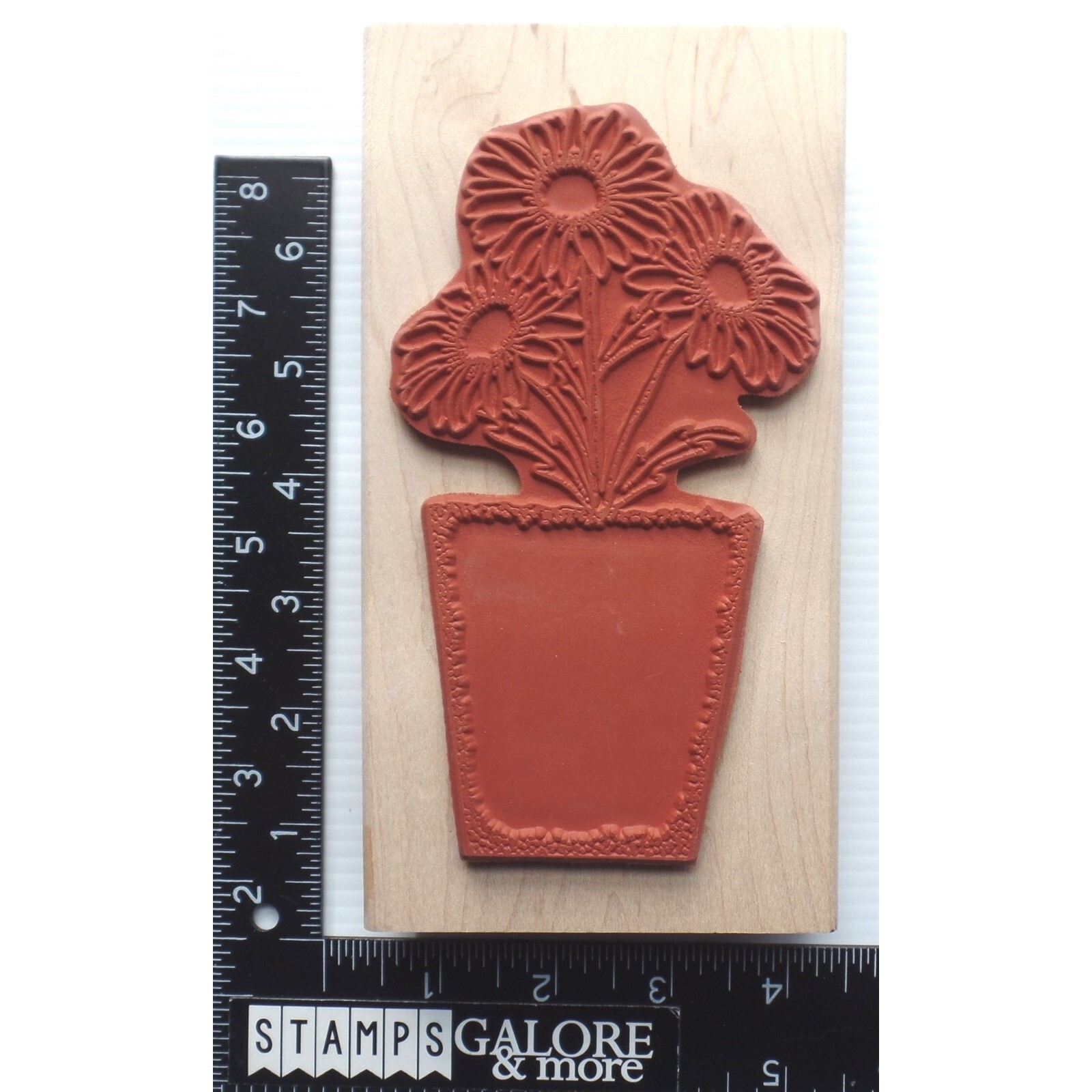 Rubber Stamps XL DOUBLE SIDED POT VASE DAISY & PANSIES GARDEN FLOWERS #119