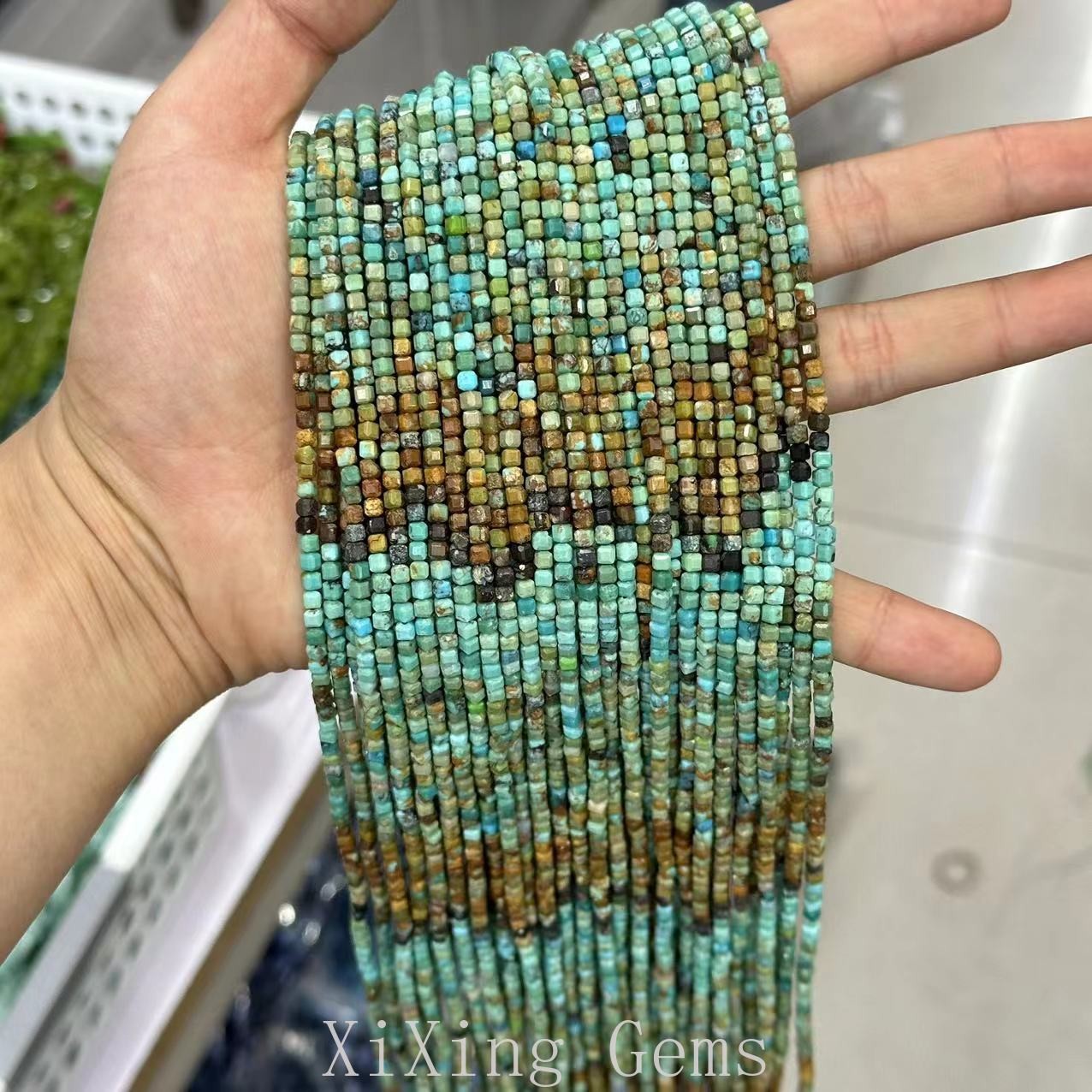 3mm Natural Tiny Faceted Cube Square Gradient Turquoise Beads for Jewelry Making