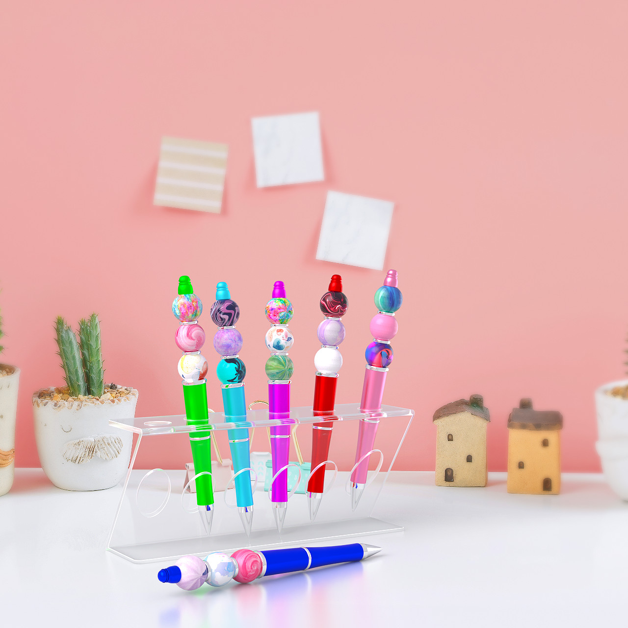6 Slot Beaded Pen Organizer Beauty and Art Supply Holder