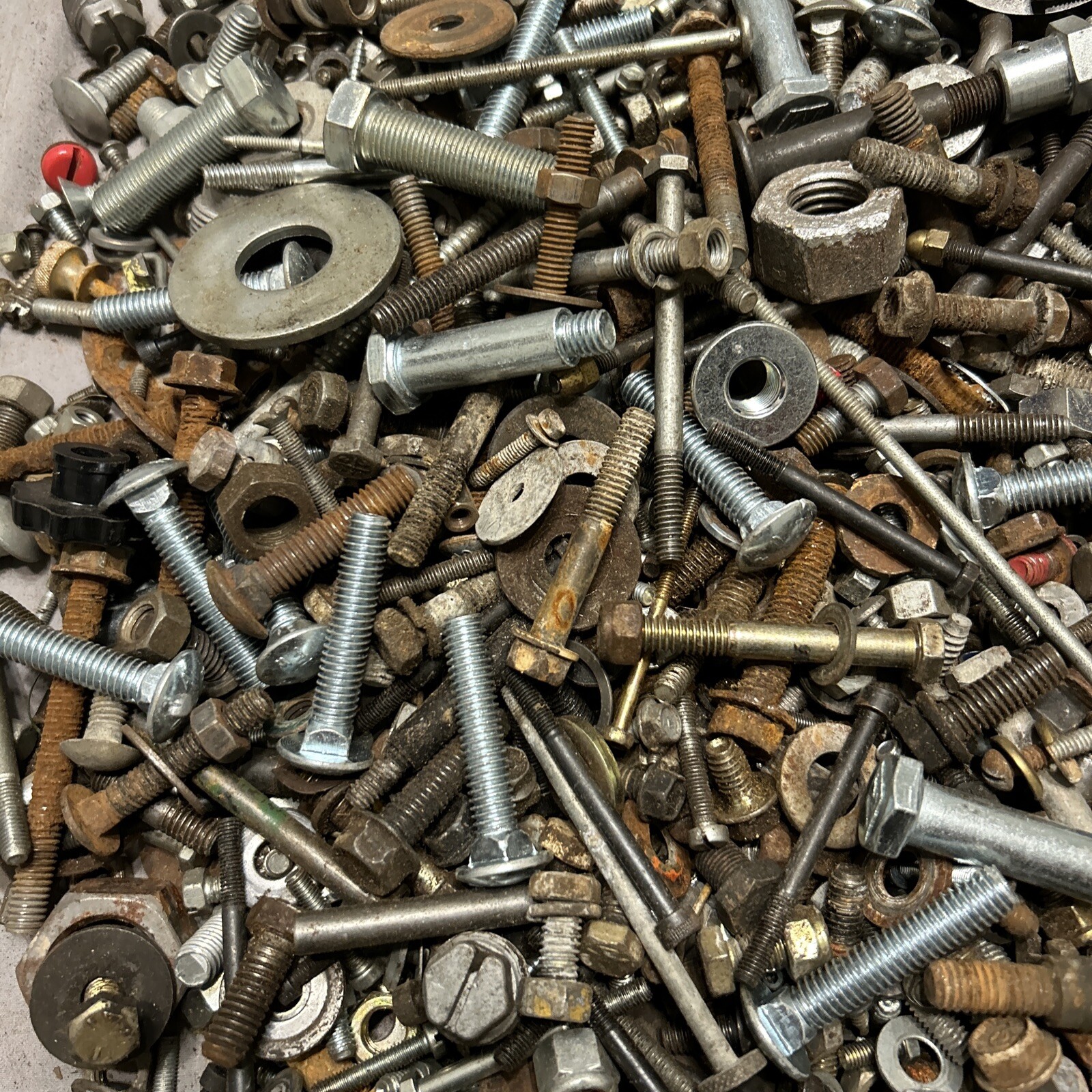 55LBS ASSORTED NEW/USED HARDWARE BOLTS, SCREWS, WASHERS, NUTS, CLIPS, PINS