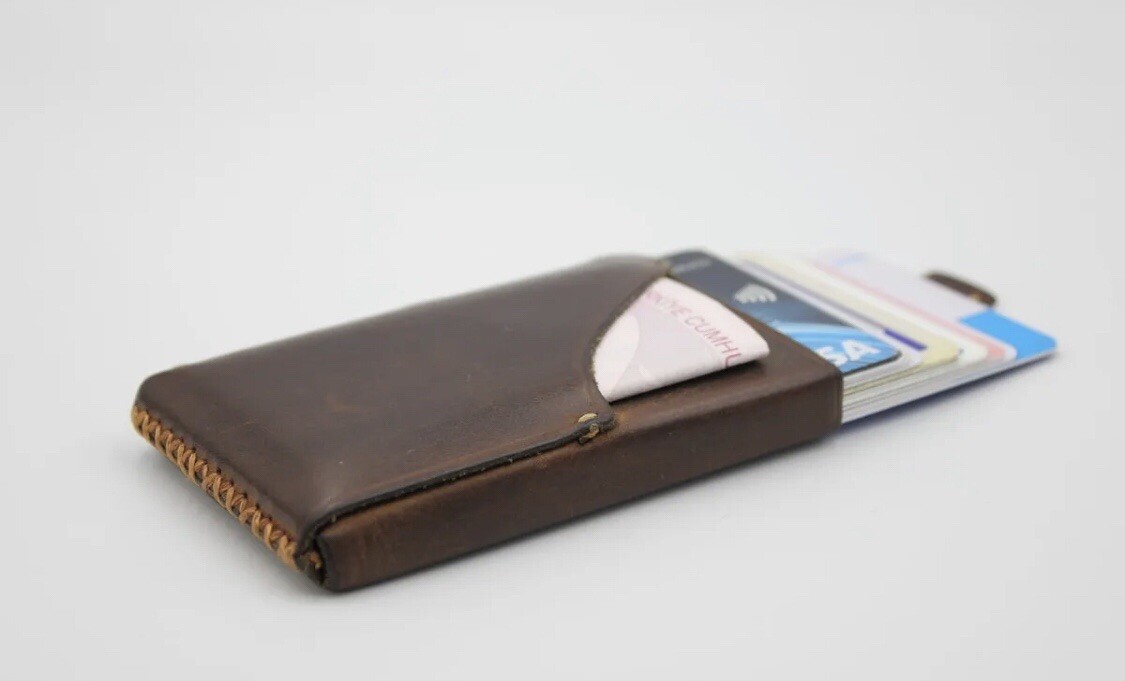 Handmade Minimalist Leather Card Holder with pull up feature