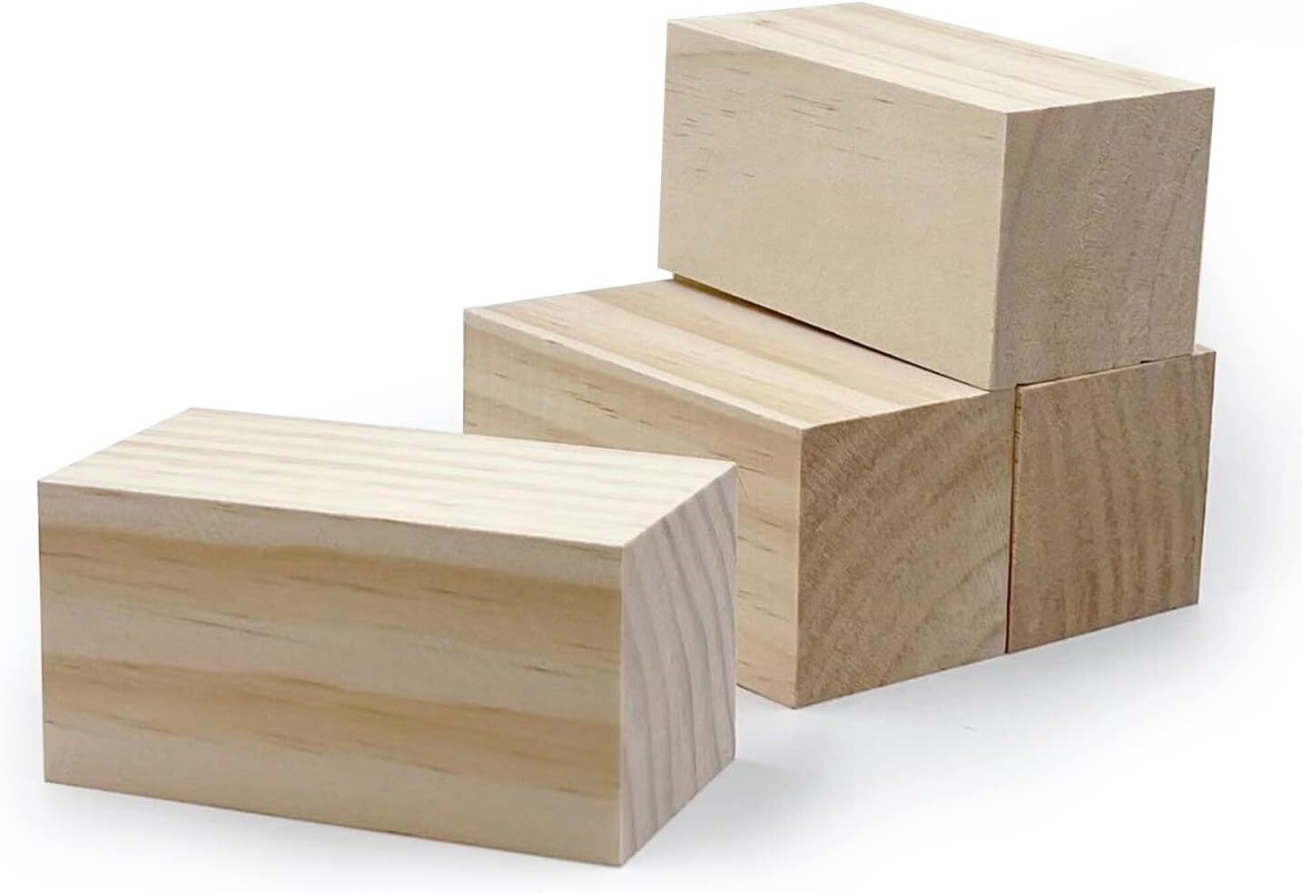 4 Inch Wood for Carving, 4 PCS Unfinished Wood Craft Cubes, Rectangular Wooden