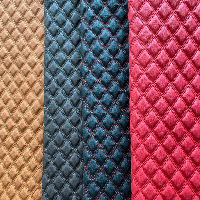 Thick Double Thread Quilted PU Leather Vinyl Fabric Foam Backing Upholstery DIY