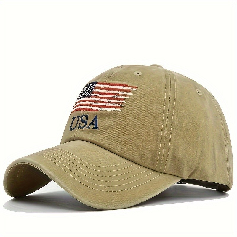 2 Pcs Adjustable Vintage Style Cowboy Baseball Caps USA Flag Khaki SPF138276