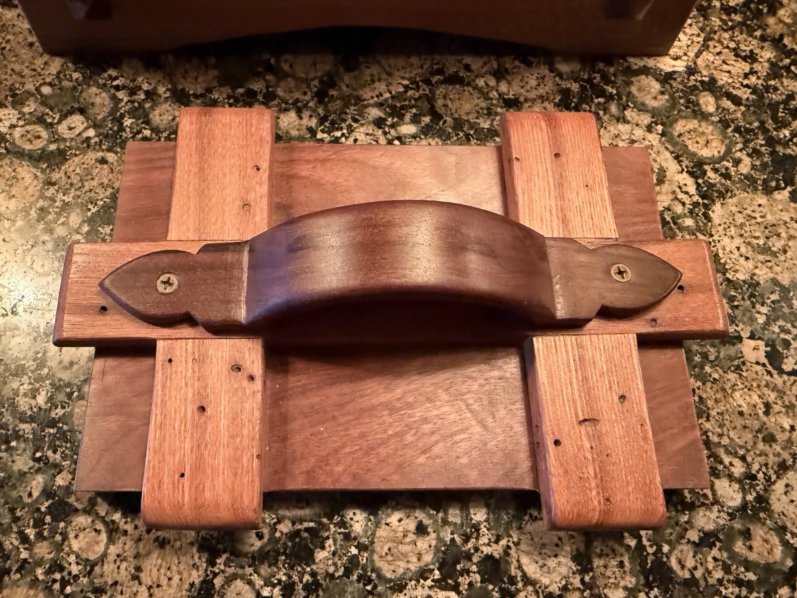 Multi-use Handmade box, made with Wormy Chestnut and Walnut wood, Iron Handles