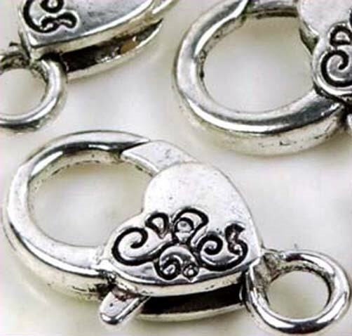 4 Large Antique Silver Pewter Lobster Claw Clasps 26x12mm