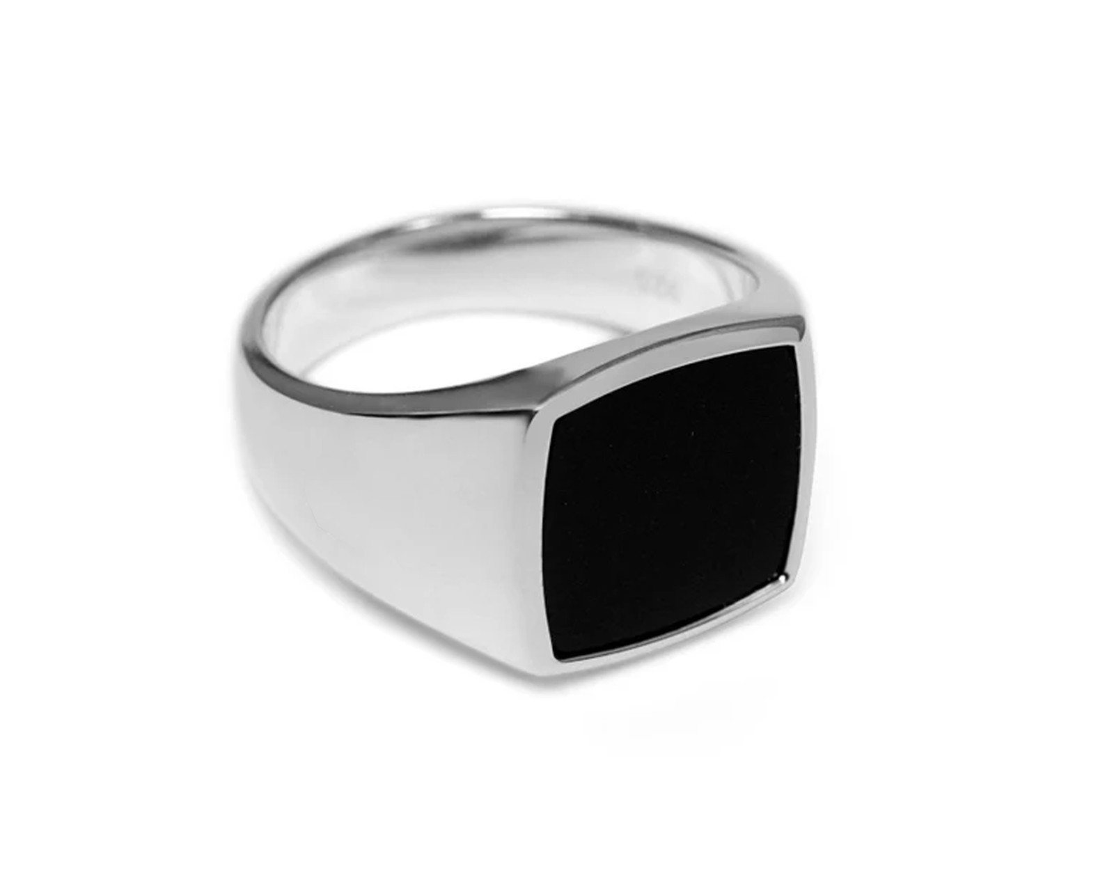 Solid 925 Sterling Silver Black Onyx Square Gemstone Men’s Signet Band Ring