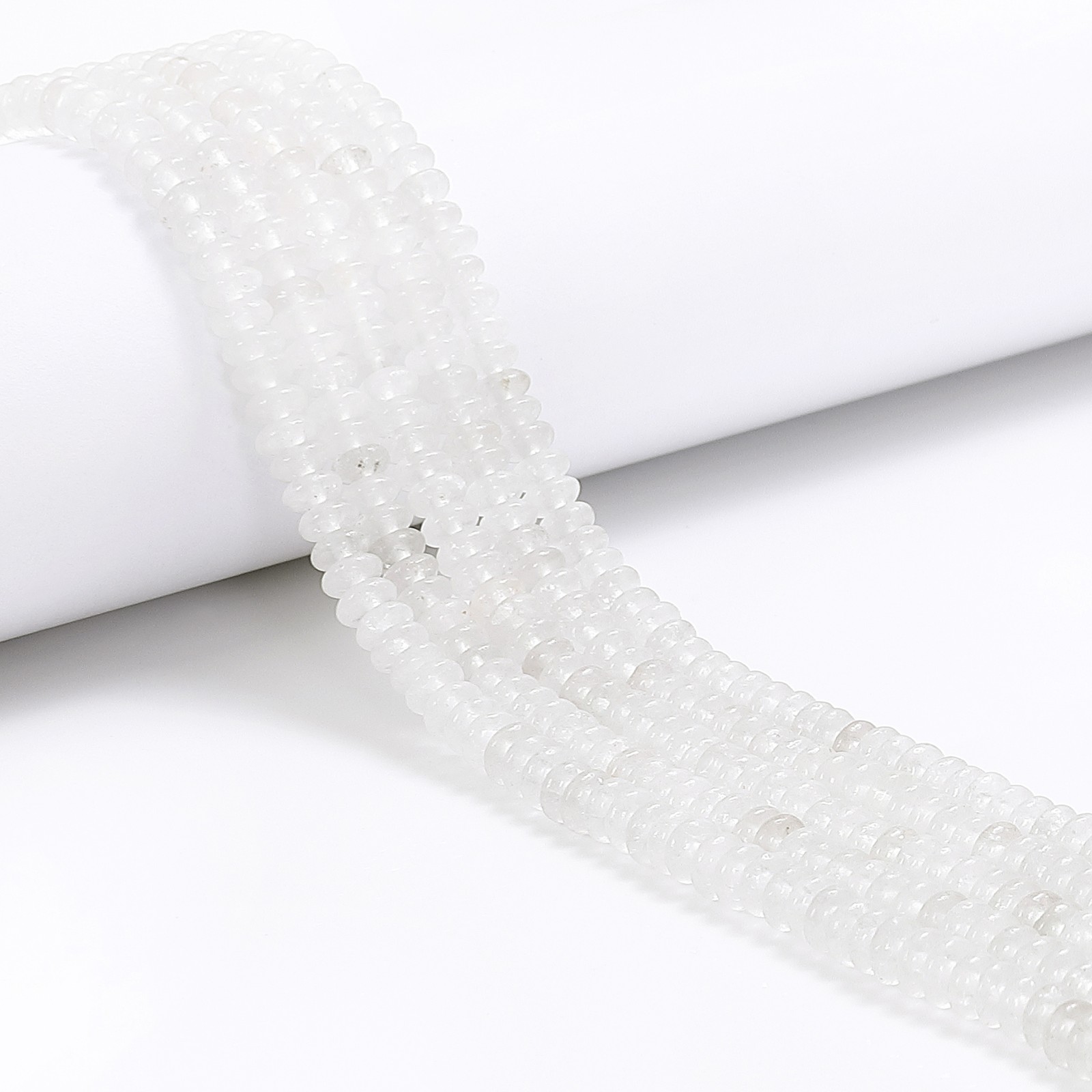 White Jade Smooth Rondelle Beads Size 2×4.5mm 15.5” Strand