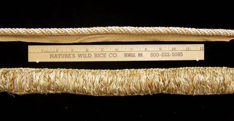 FANCY TWISTED CORD & BRUSHED FRINGE TRIM CREAM GOLD TAUPE IVORY TR 573