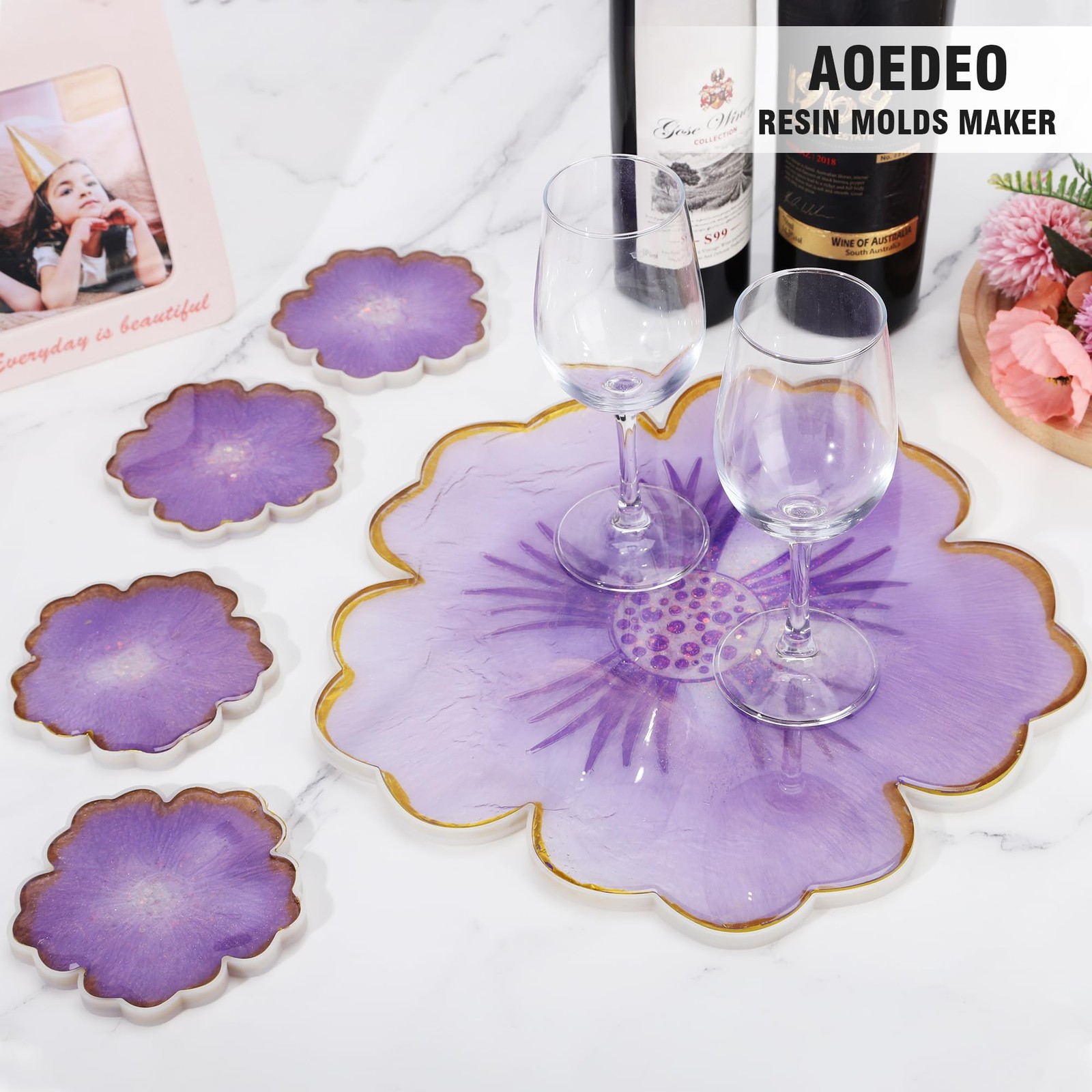 1PCS Flower Resin Mold and 5PCS Coaster Molds Large, Silicone molds
