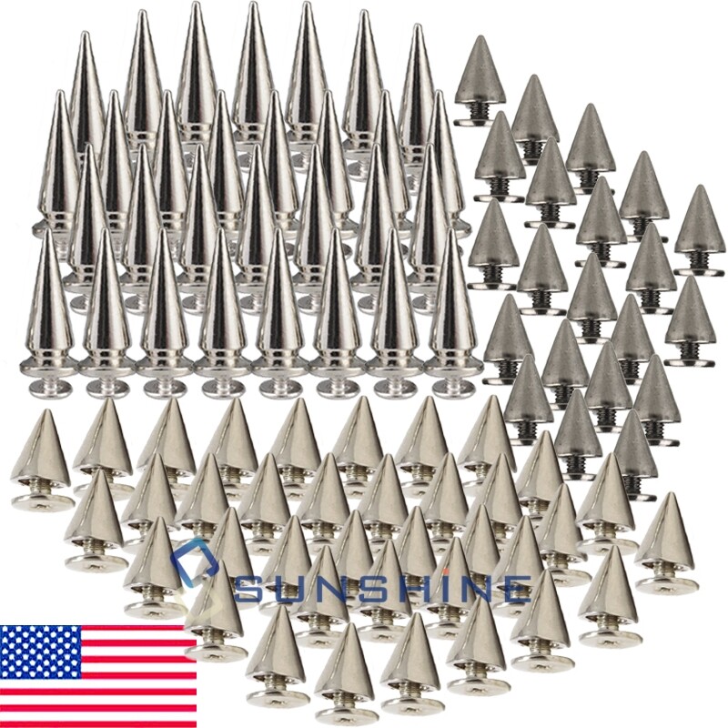 10-200PCS Trendy 10mm Silver Spots Cone Screw Metal Studs Rivet Bullet Spikes