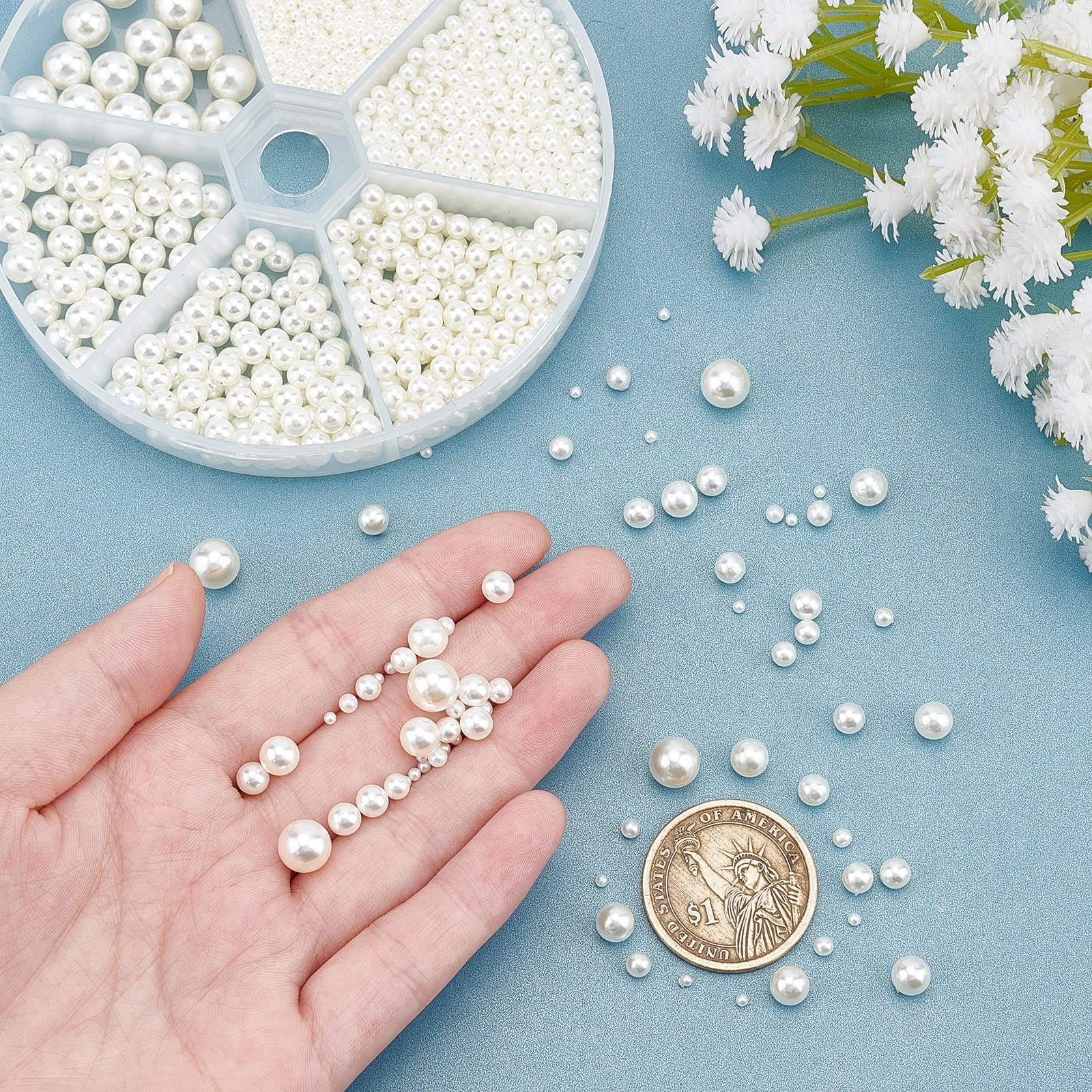 PH PandaHall 2200pcs No Holes Pearls, White Pearl Beads Undrilled Imitated Pearl