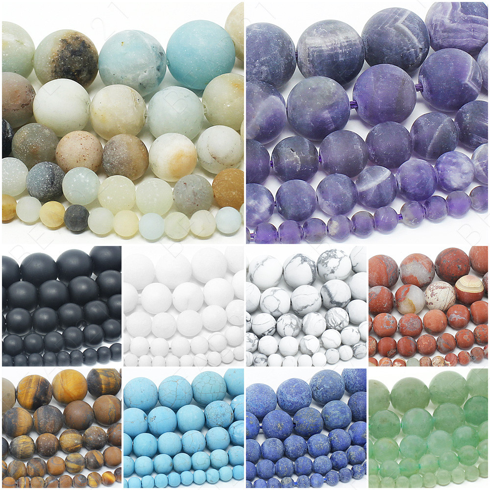 Matte Natural Gemstone Beads Round Frosted 4mm 6mm 8mm 10mm 12mm 15.5″ Strand