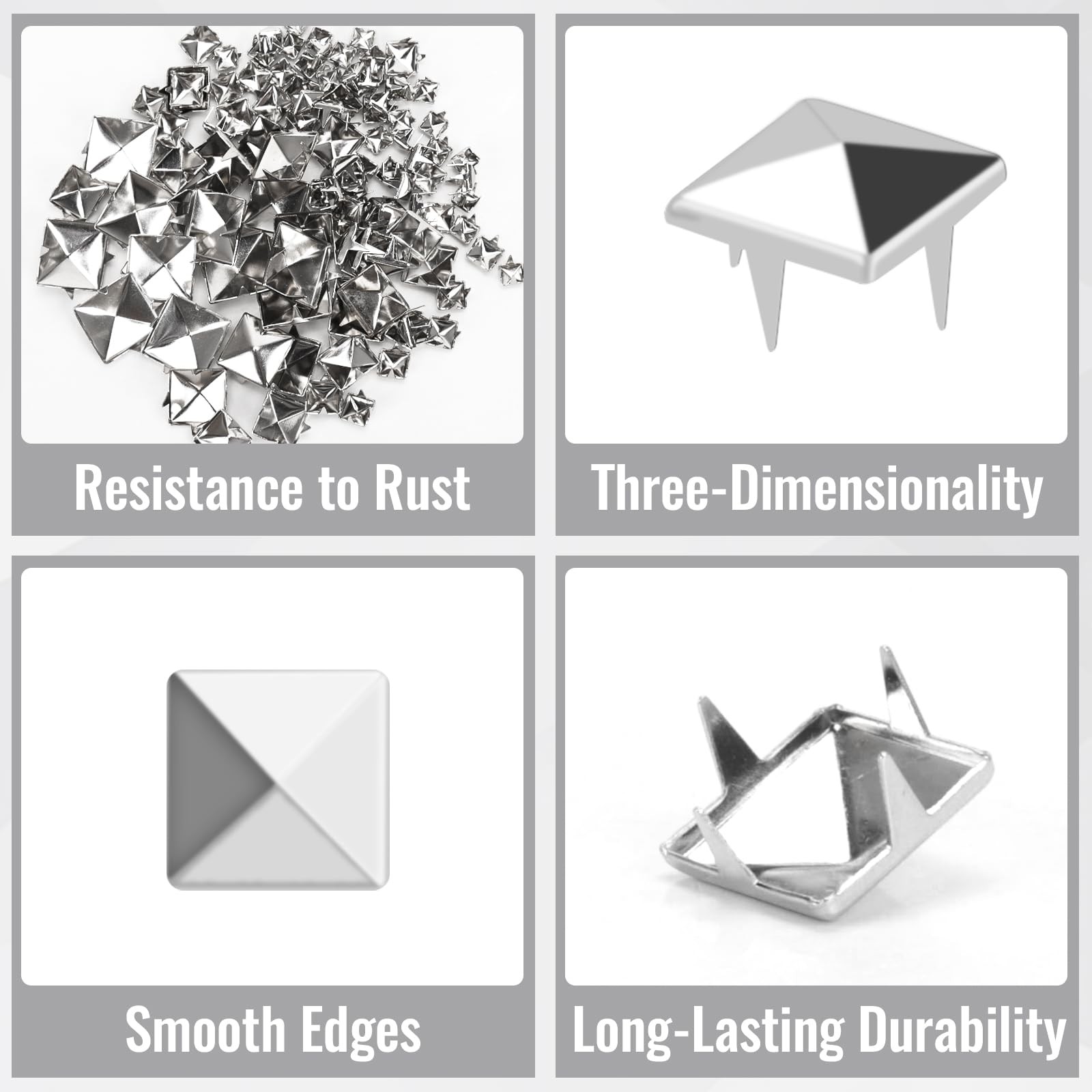 1222 Pcs Square Pyramid Studs Prong Studs for Clothing Crafts Punk Metal Spik