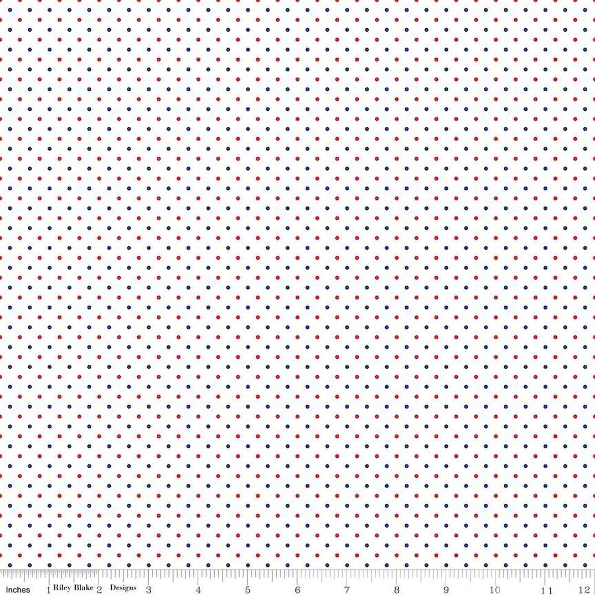 Fat Quarter Riley Blake Basics Swiss Dot (Printed) Patriotic On White Cotton