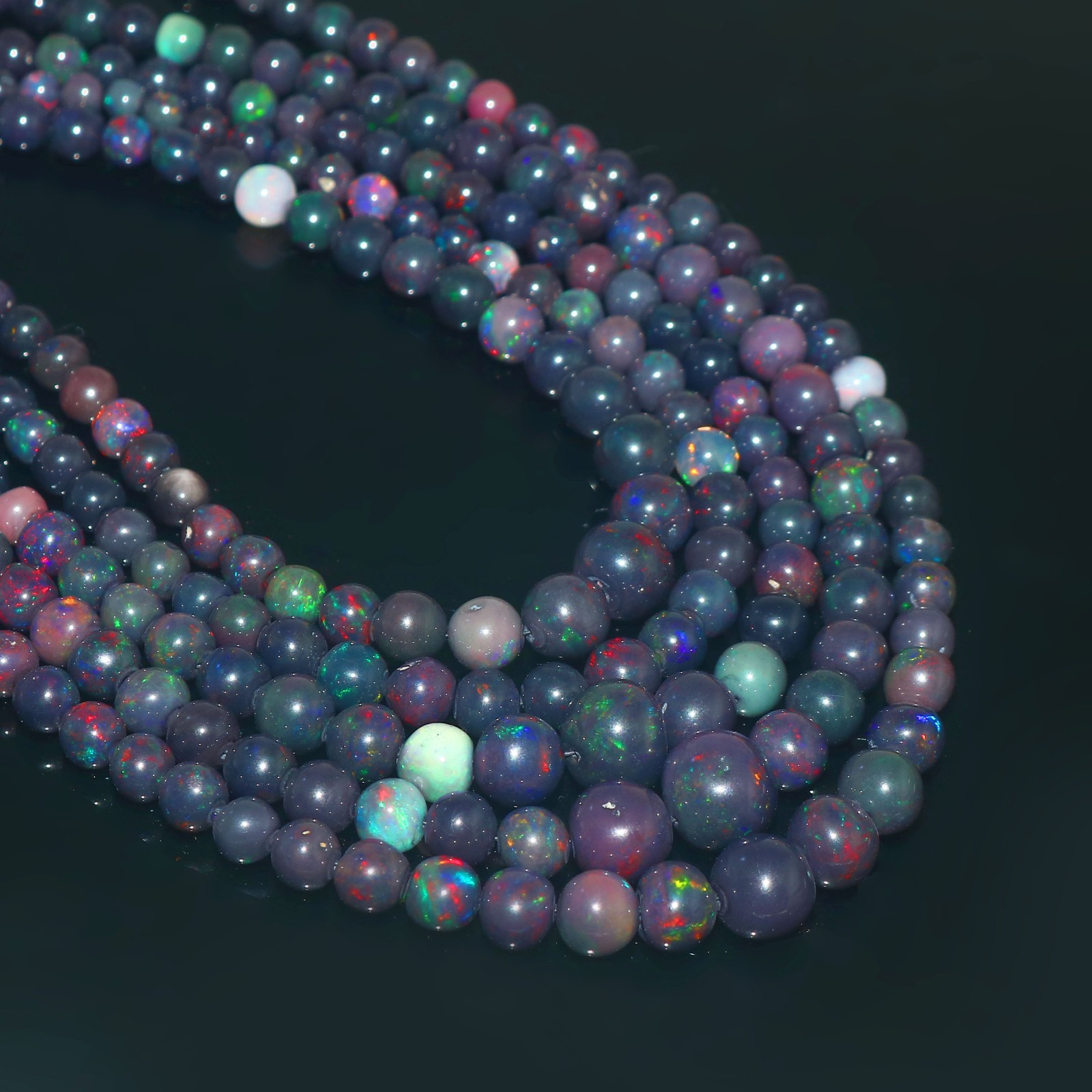55Cts Ethiopian Opal Smooth Round Beads Black Opal Necklace NB152