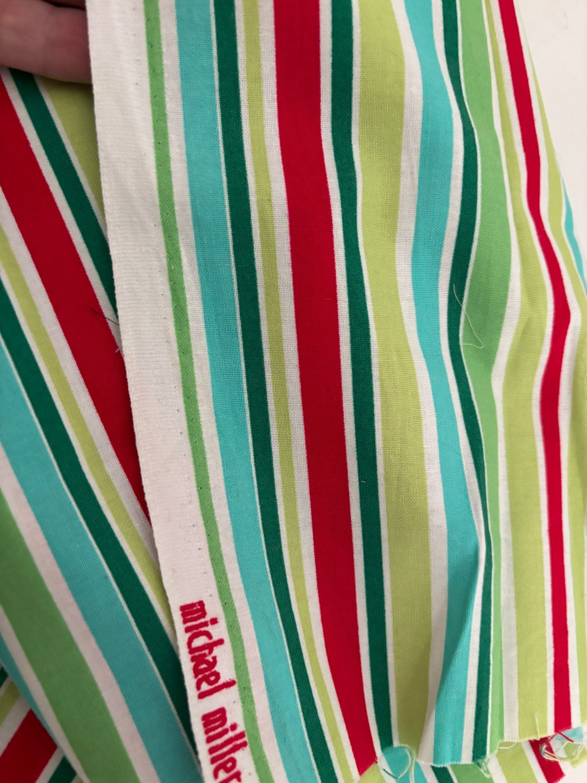 Vtg 1/2Yd 44X18 MICHAEL MILLER Vibrant STRIPE Cotton Quilt FABRIC Green Blue Red