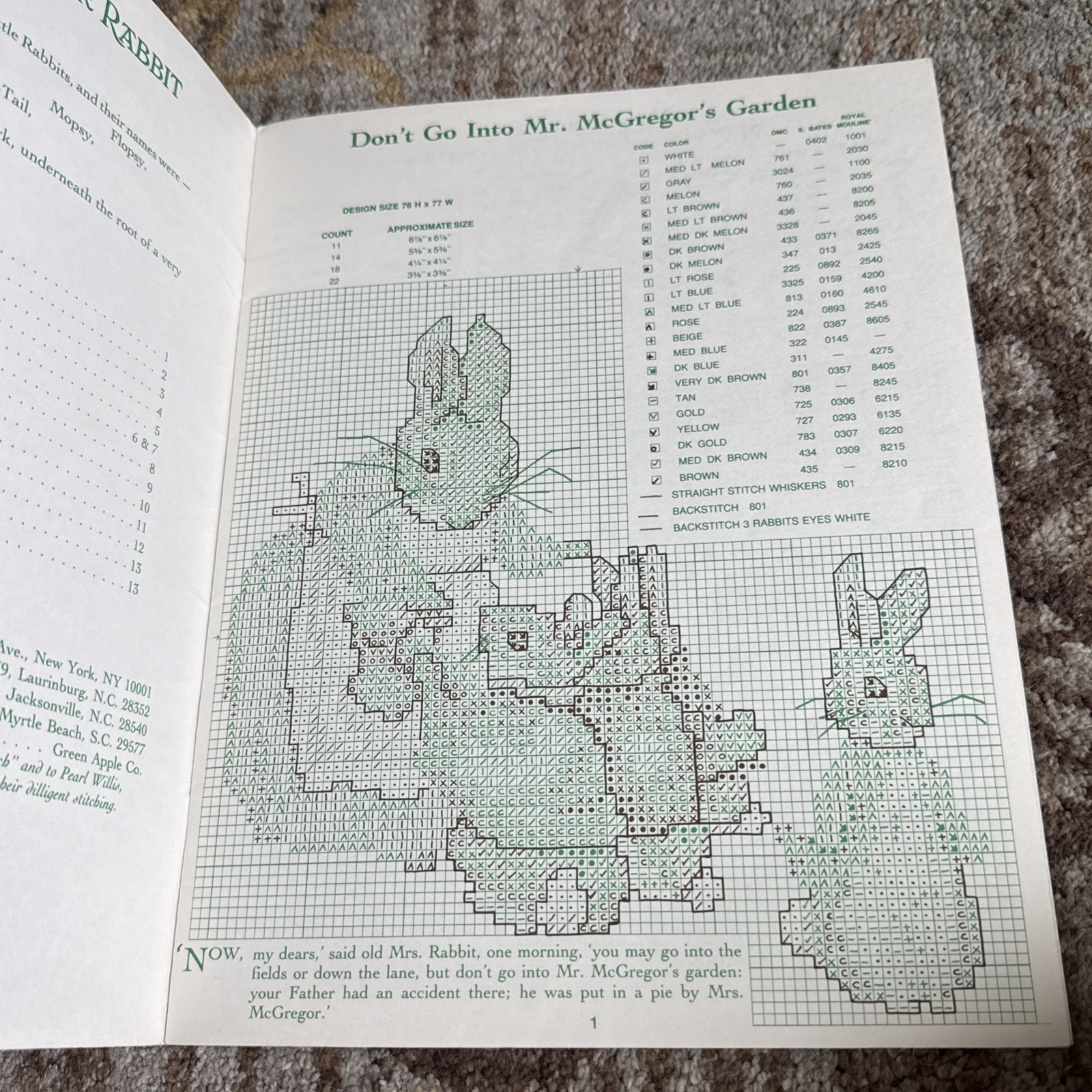 The Tale Of Peter Rabbit Beatrix Potter Cross Stitch Pattern Book Green Apple