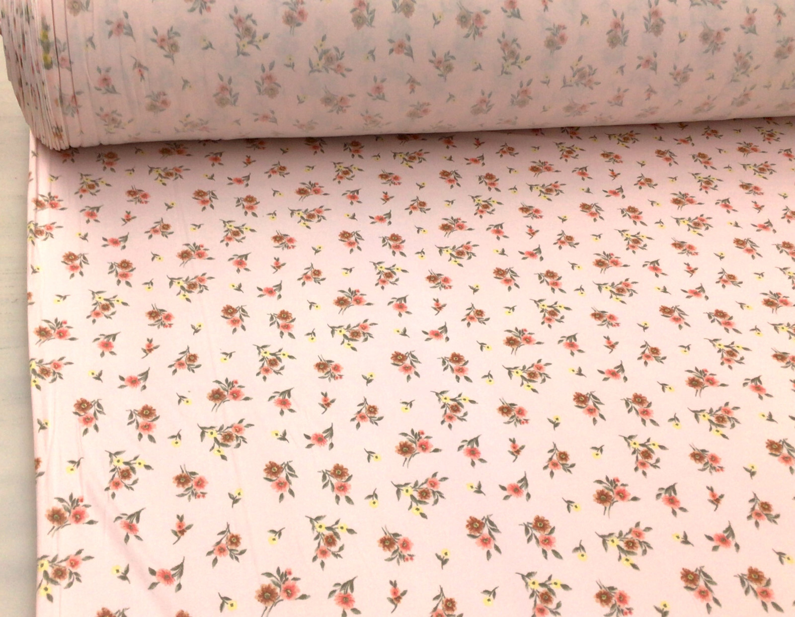 Double Brushed DTY Floral Spandex Stretch Apparel Fabric Soft Pink Yellow M315