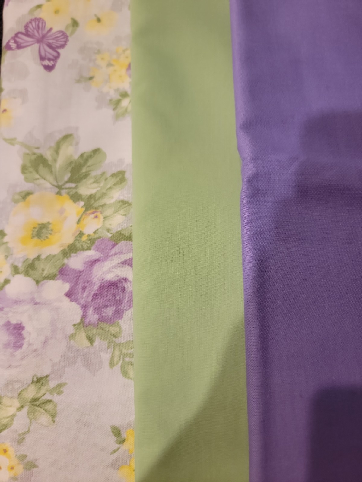 Cotton Fabric printed for Hobby Lobby, lavender/yellow/green flowers & butterfly