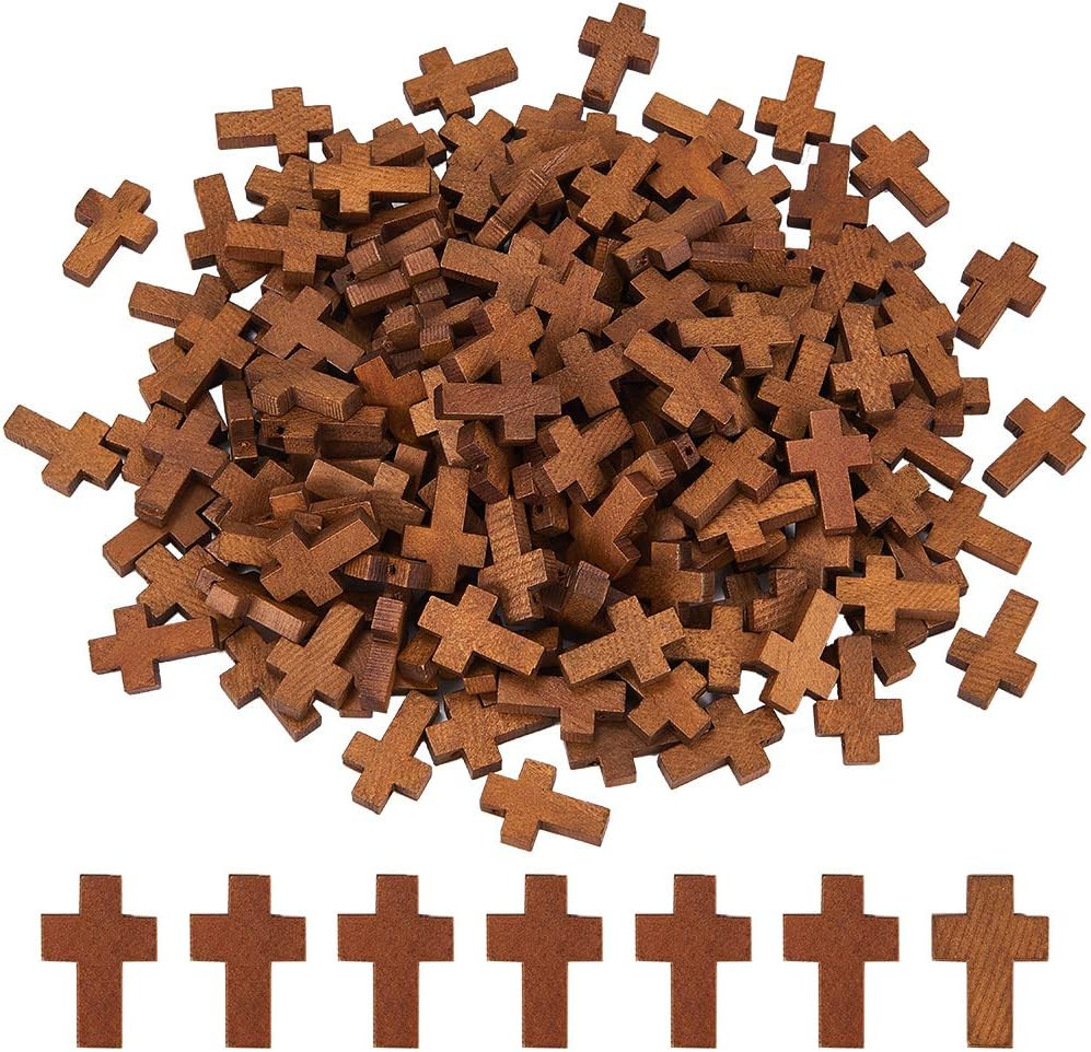 200Pcs 0.85X0.55Inch Wood Cross Charm Pendants Mini Natural Wooden Small Cross C