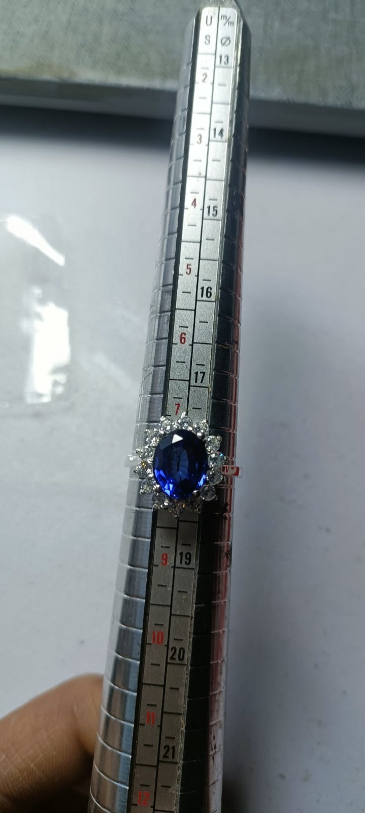 Blue Sapphire Engagement Ring, Diamond Halo Wedding Ring Oval Cut Sapphire Ring